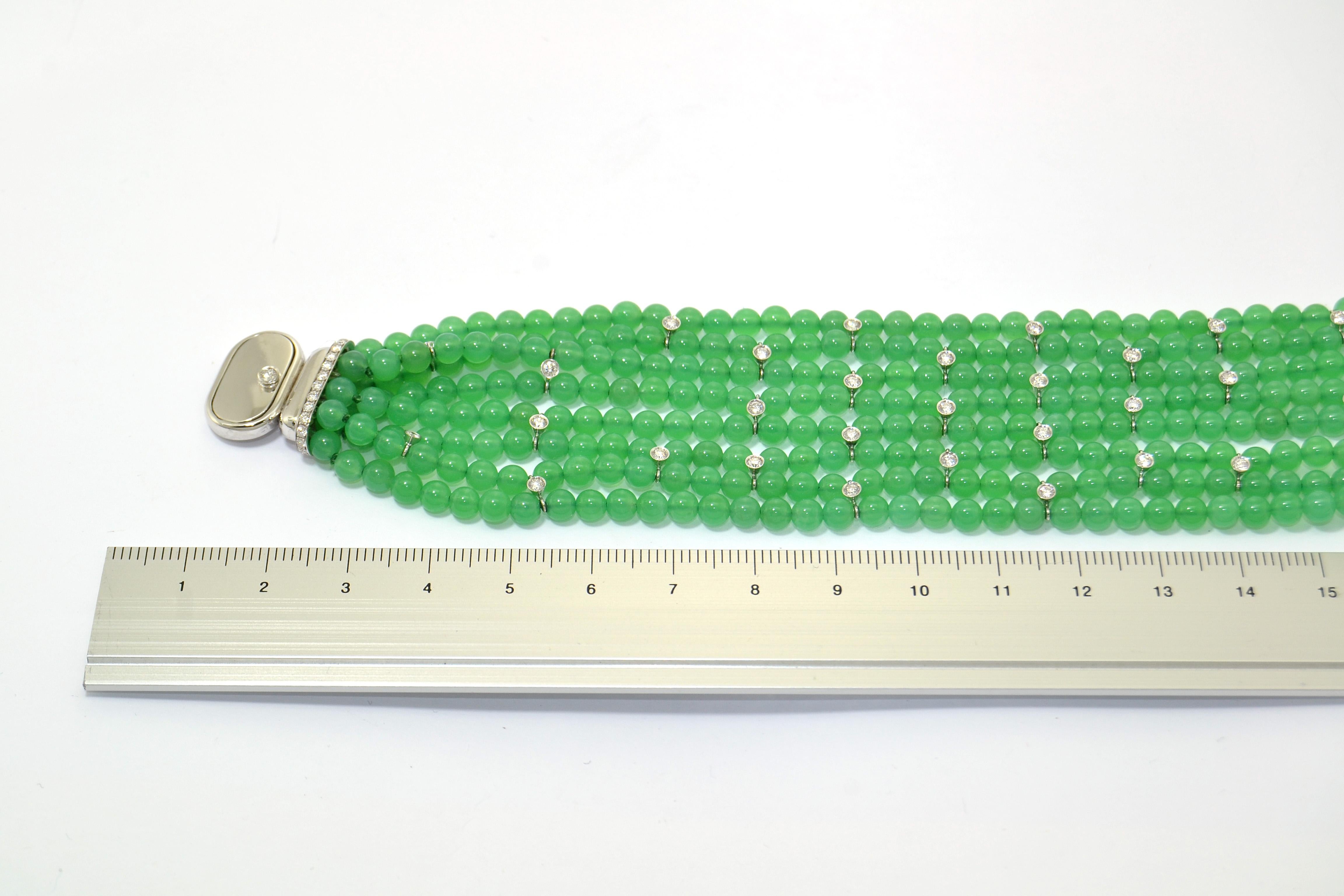 Diamond Chrysoprase Amethyst 18 KT White Gold Made in Italy Twin Bracelets  For Sale 5