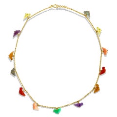 Ico & the Bird Chrysoprase, Opal, Quartz, Carnelian Bird 22k Gold Necklace