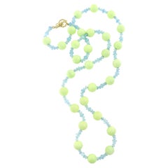 Collana in oro giallo 18 carati con crisoprasio e acquamarina
