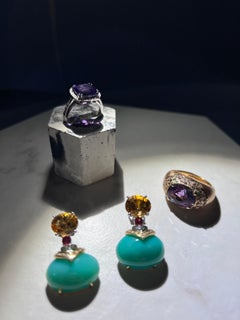 Chrysoprase and Citrine Drop Earring Set in 18kt Gold with White Diamonds Italy
