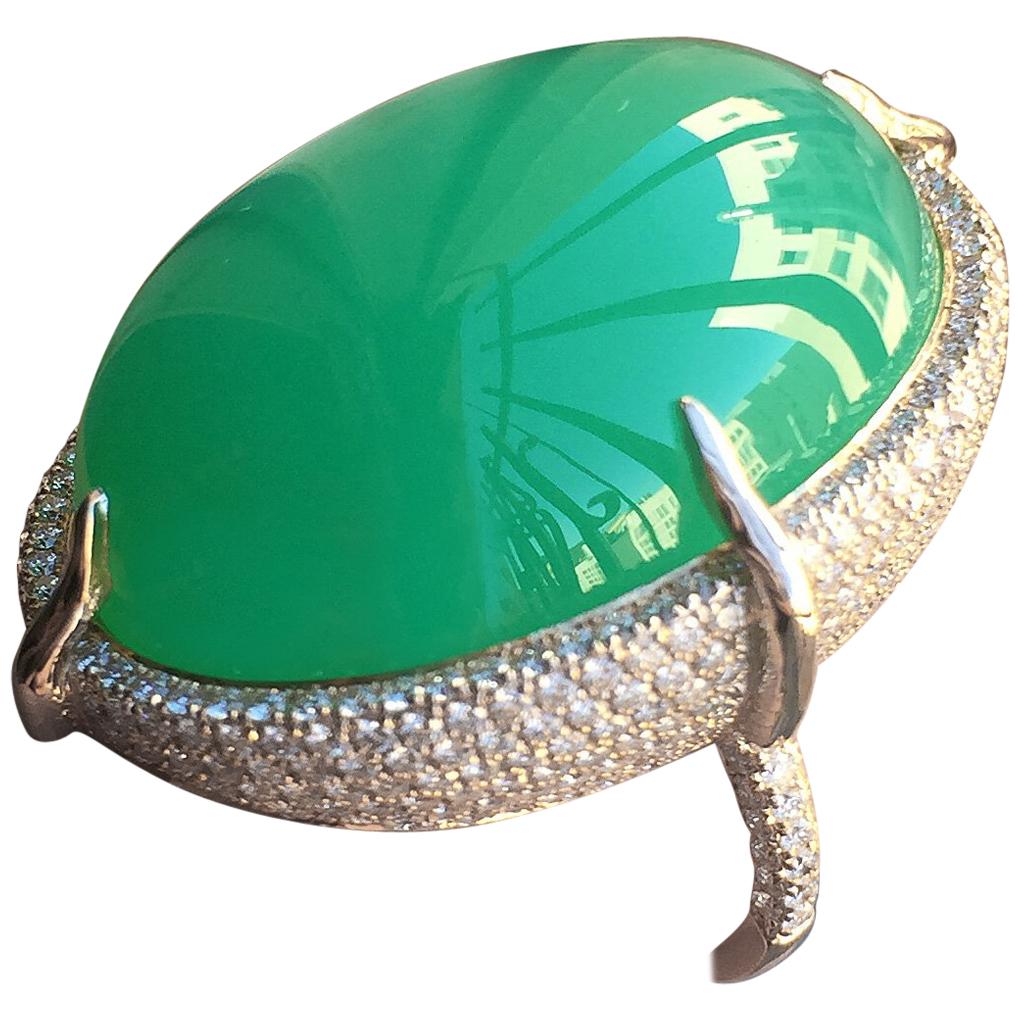 Cocktailring aus Chrysopras und Diamant im Angebot