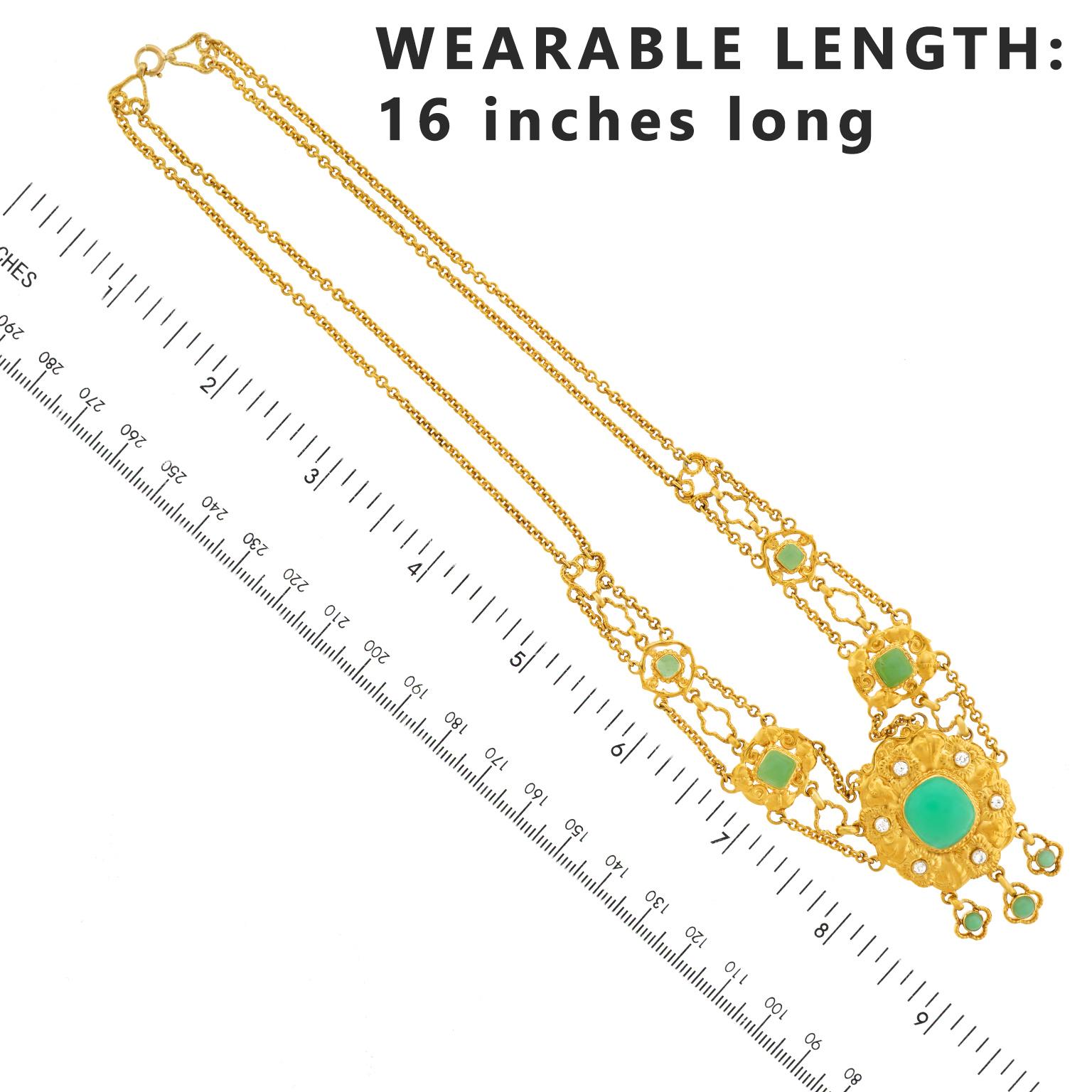 Chrysopras und Diamant-Halskette 18 Karat Damen im Angebot
