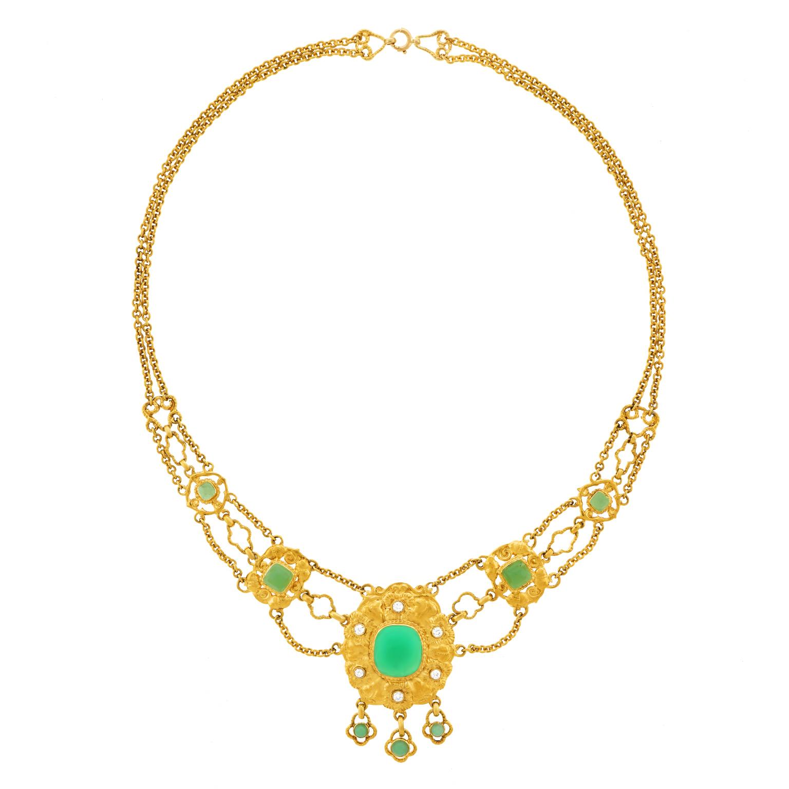 Chrysopras und Diamant-Halskette 18 Karat im Angebot 2
