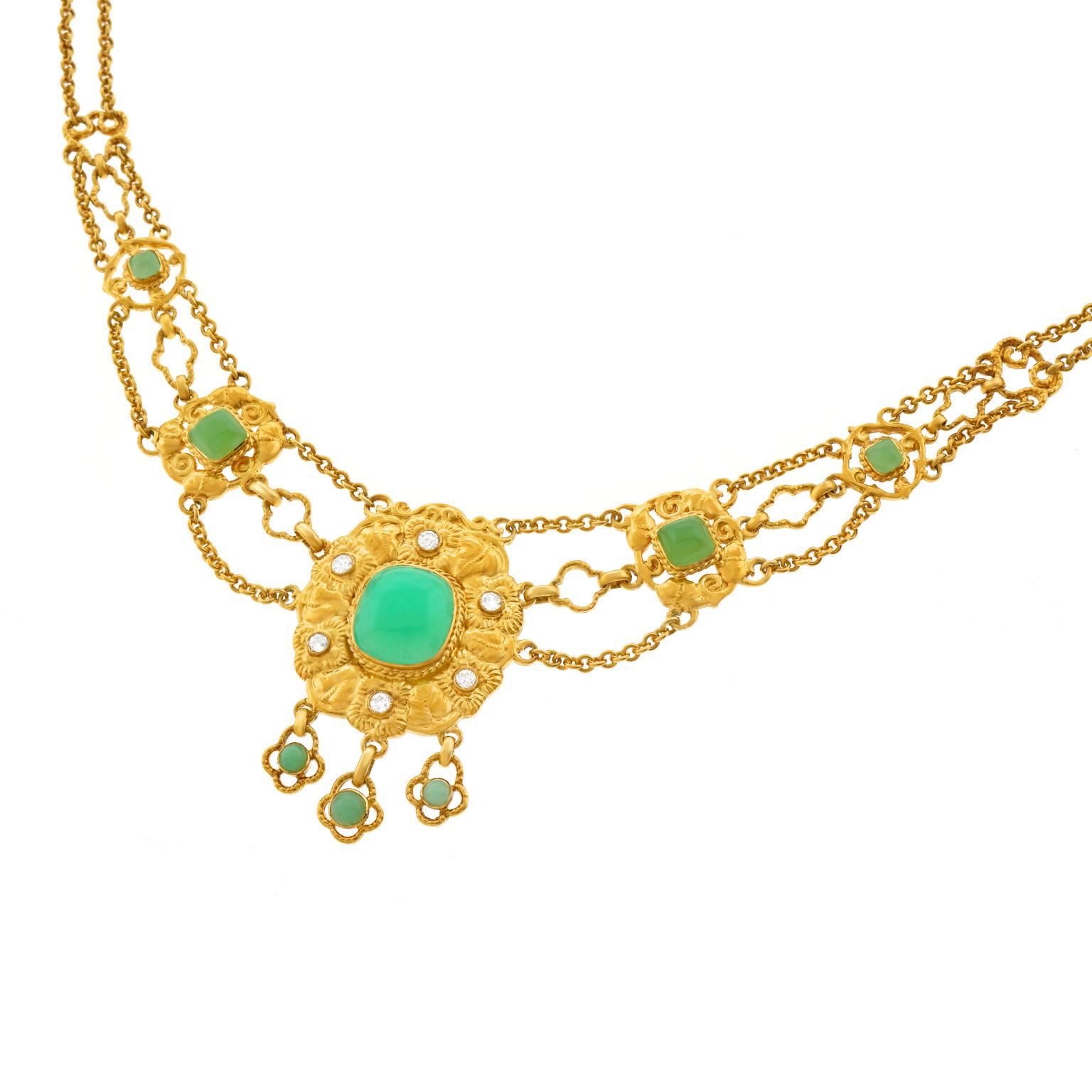 Chrysopras und Diamant-Halskette 18 Karat im Angebot 3