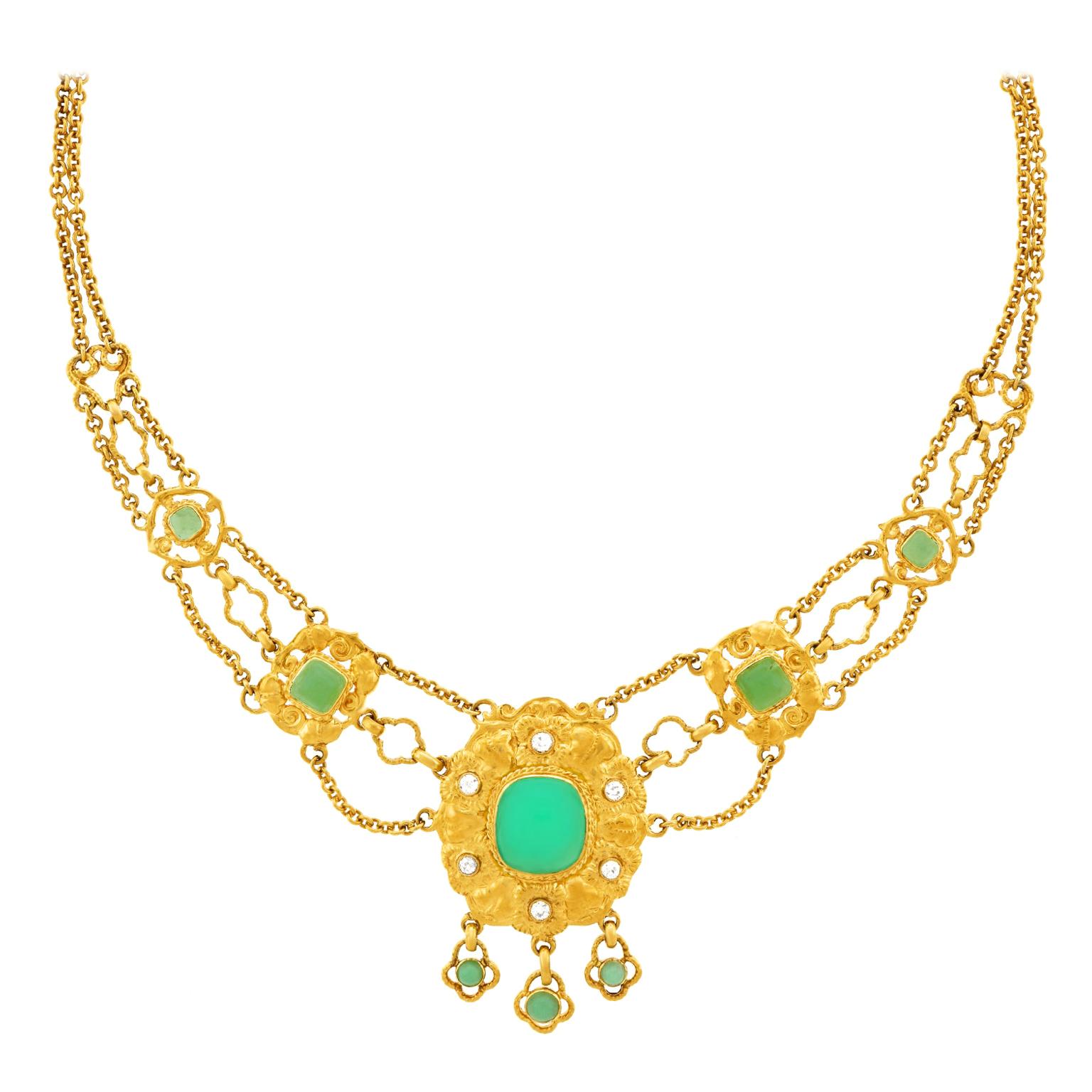Chrysoprase and Diamond Necklace 18 Karat