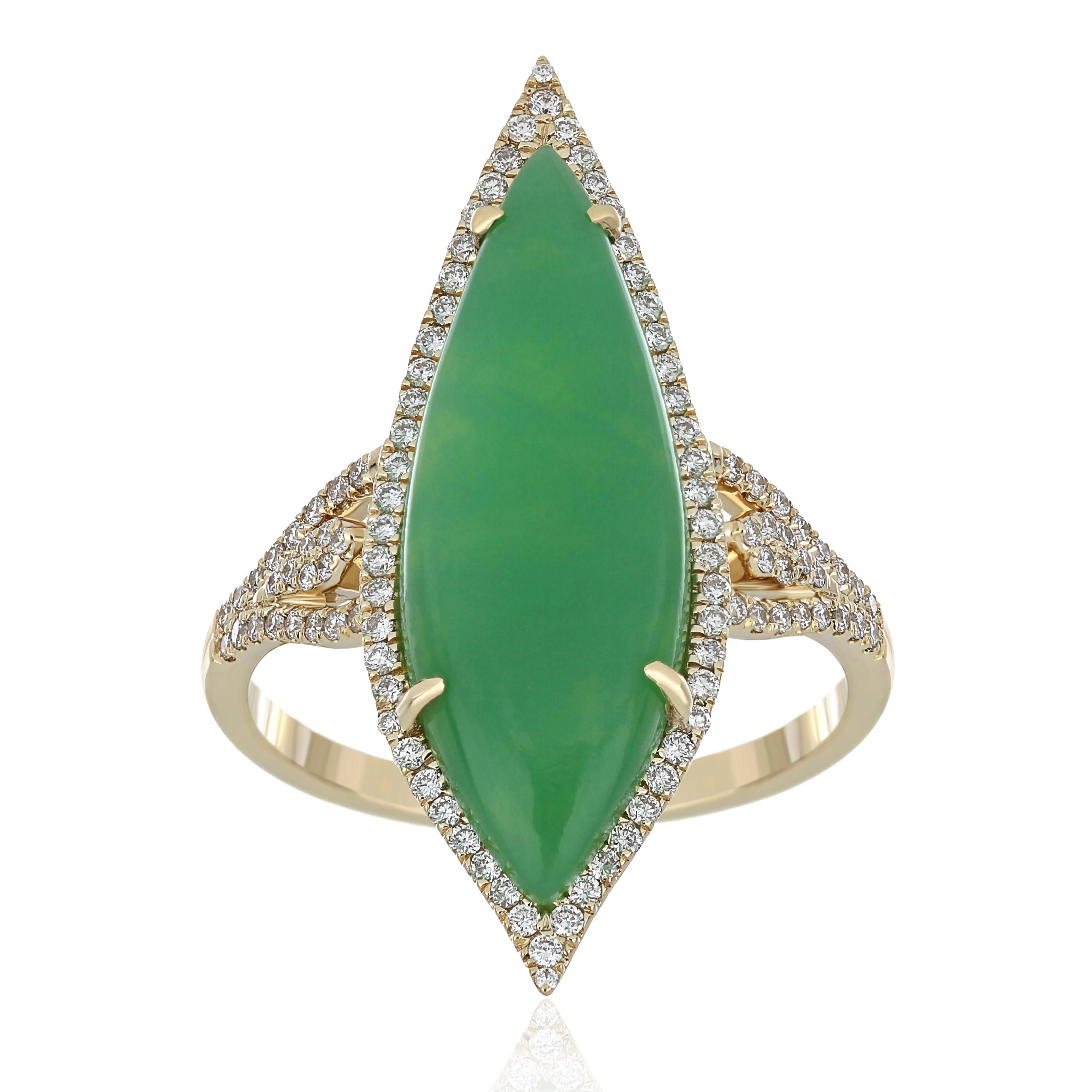 For Sale:  Chrysoprase and Diamond Studded Cocktail Ring 14 Karat Yellow Gold  2