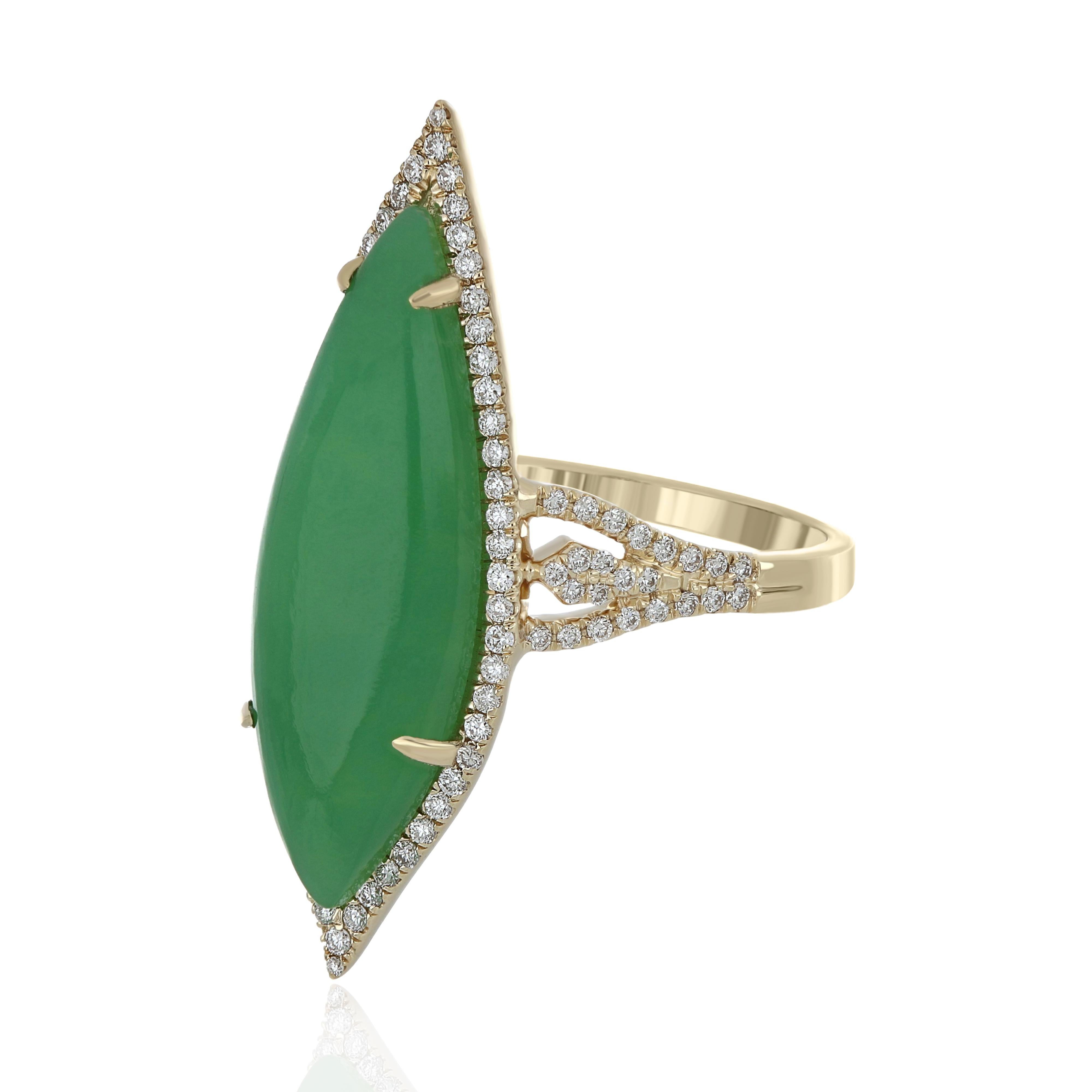 For Sale:  Chrysoprase and Diamond Studded Cocktail Ring 14 Karat Yellow Gold  3