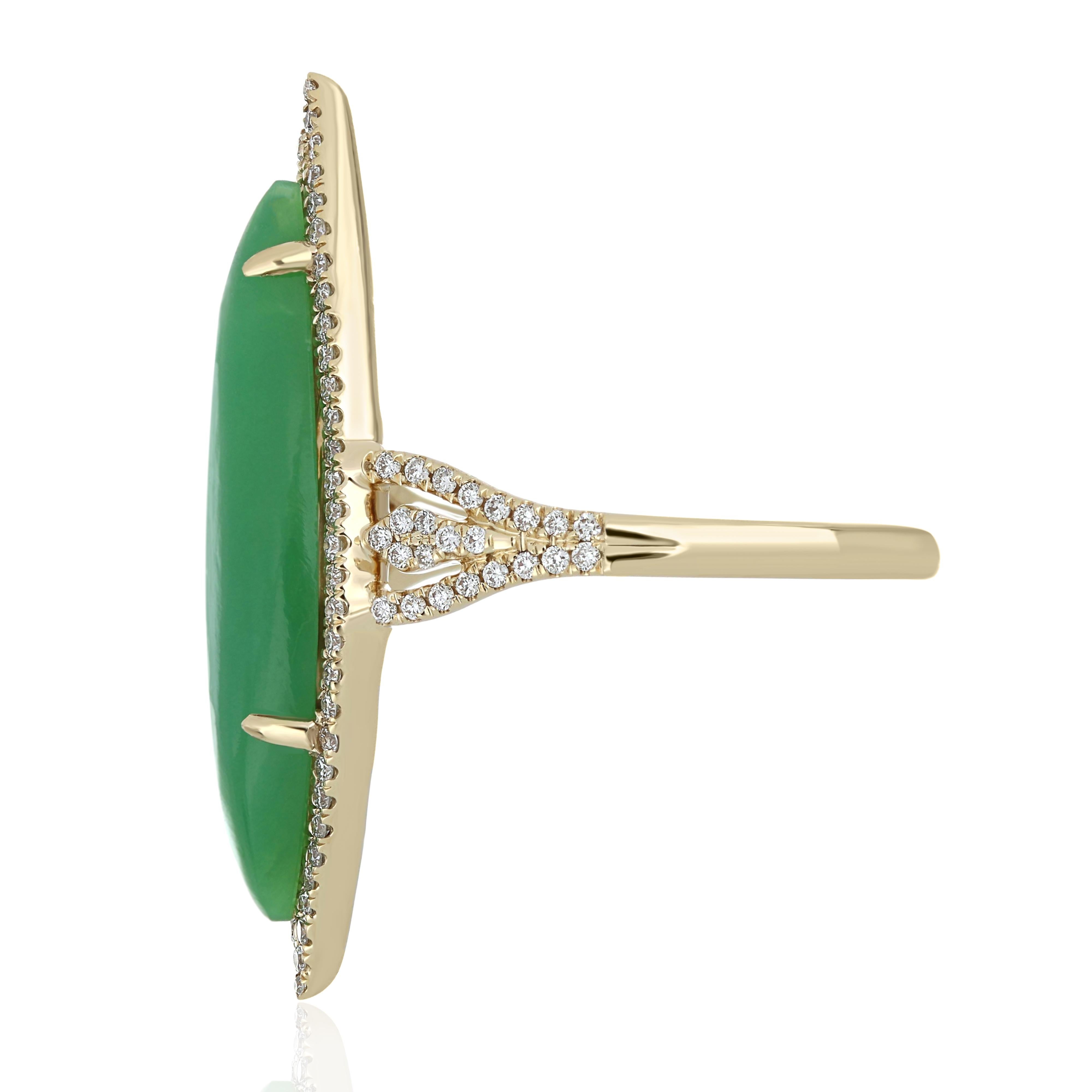 For Sale:  Chrysoprase and Diamond Studded Cocktail Ring 14 Karat Yellow Gold  4