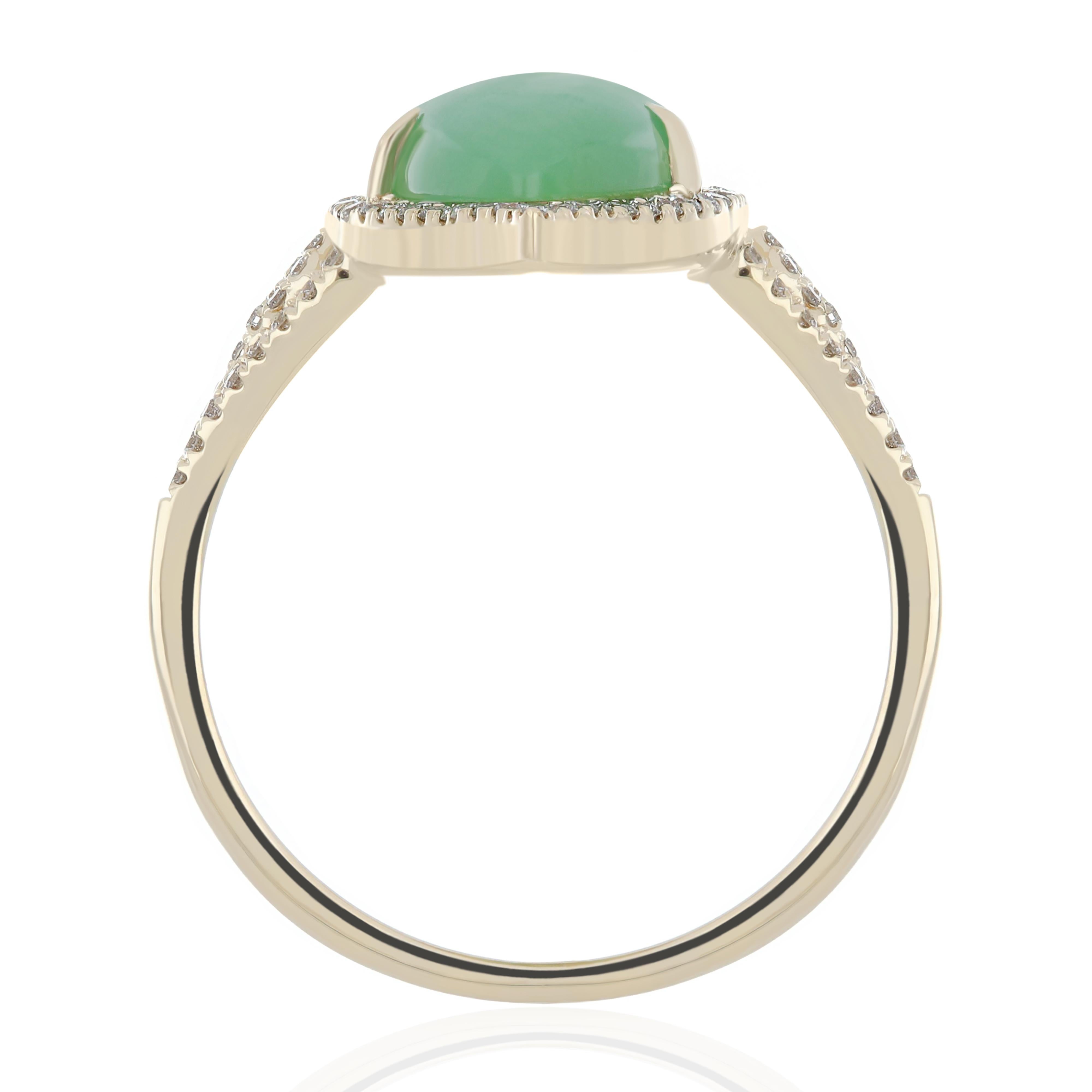 For Sale:  Chrysoprase and Diamond Studded Cocktail Ring 14 Karat Yellow Gold  5