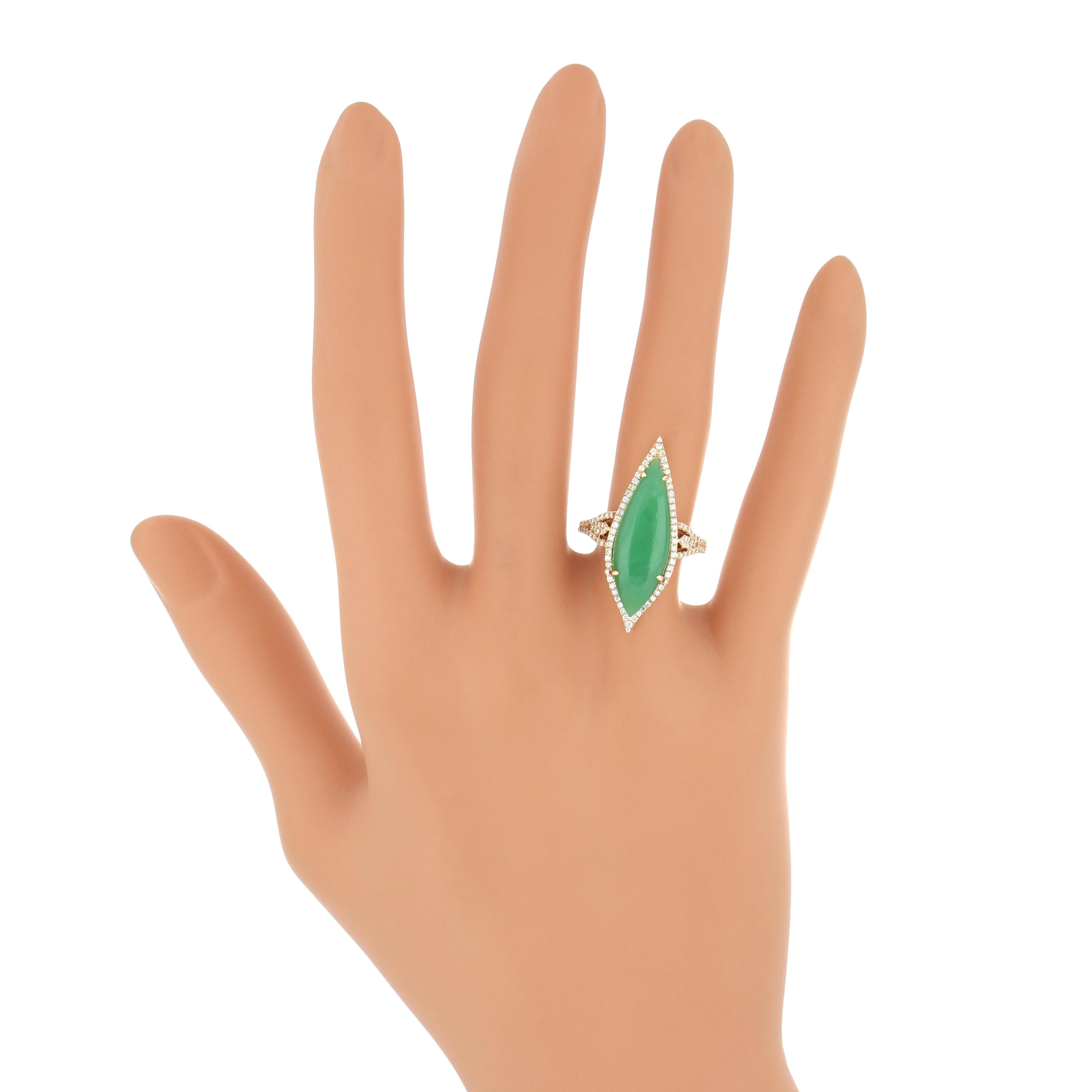 For Sale:  Chrysoprase and Diamond Studded Cocktail Ring 14 Karat Yellow Gold  7
