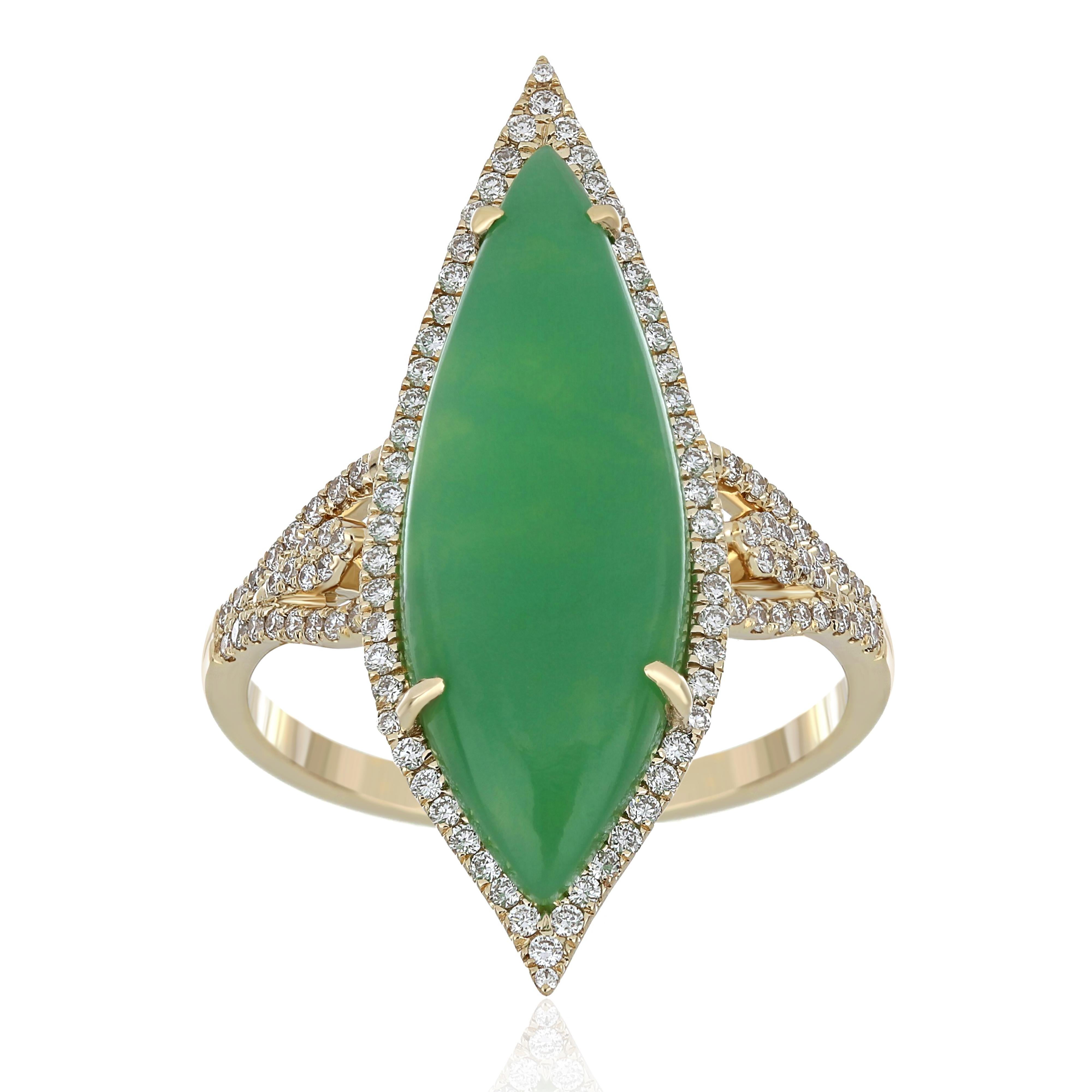 For Sale:  Chrysoprase and Diamond Studded Cocktail Ring 14 Karat Yellow Gold 8