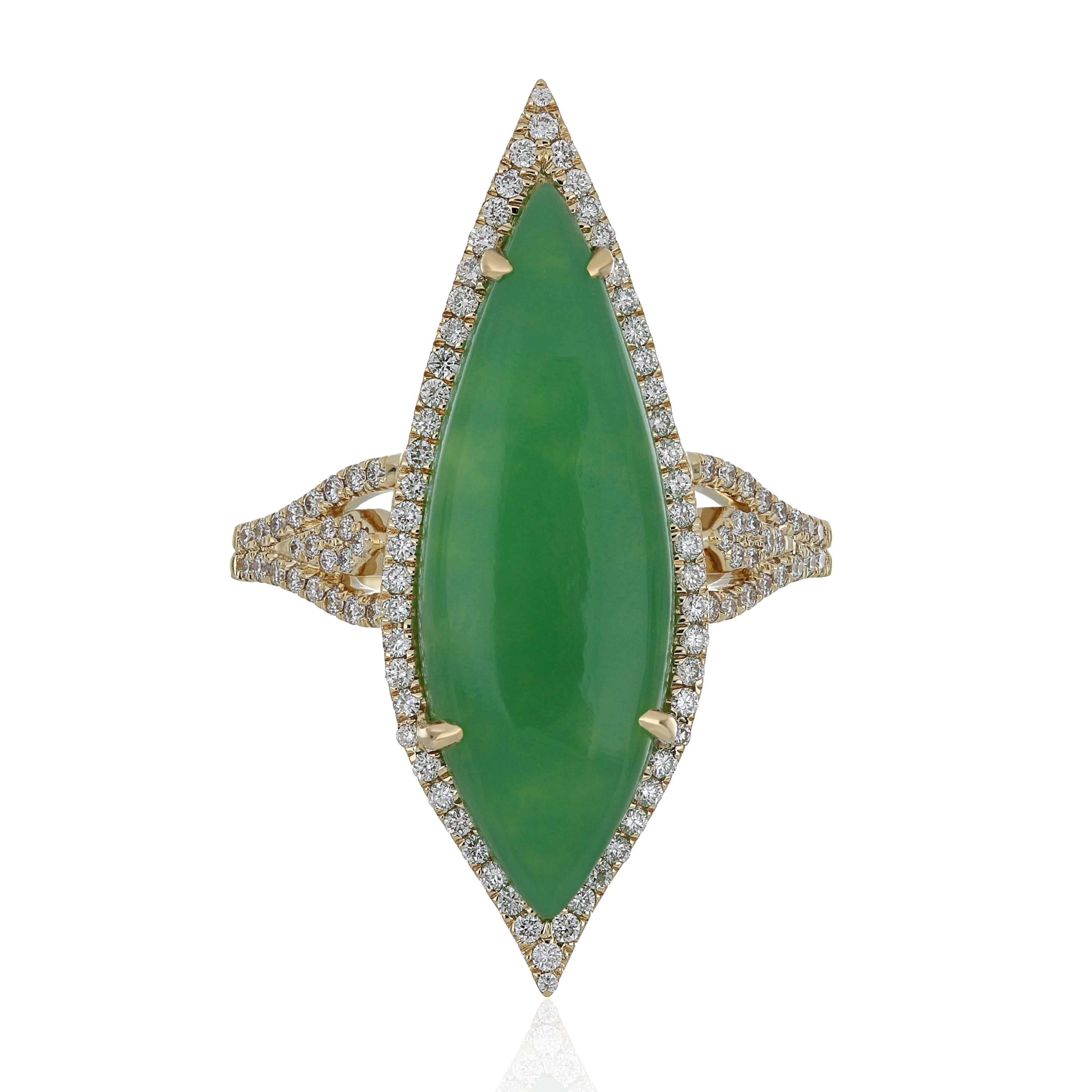 For Sale:  Chrysoprase and Diamond Studded Cocktail Ring 14 Karat Yellow Gold 9