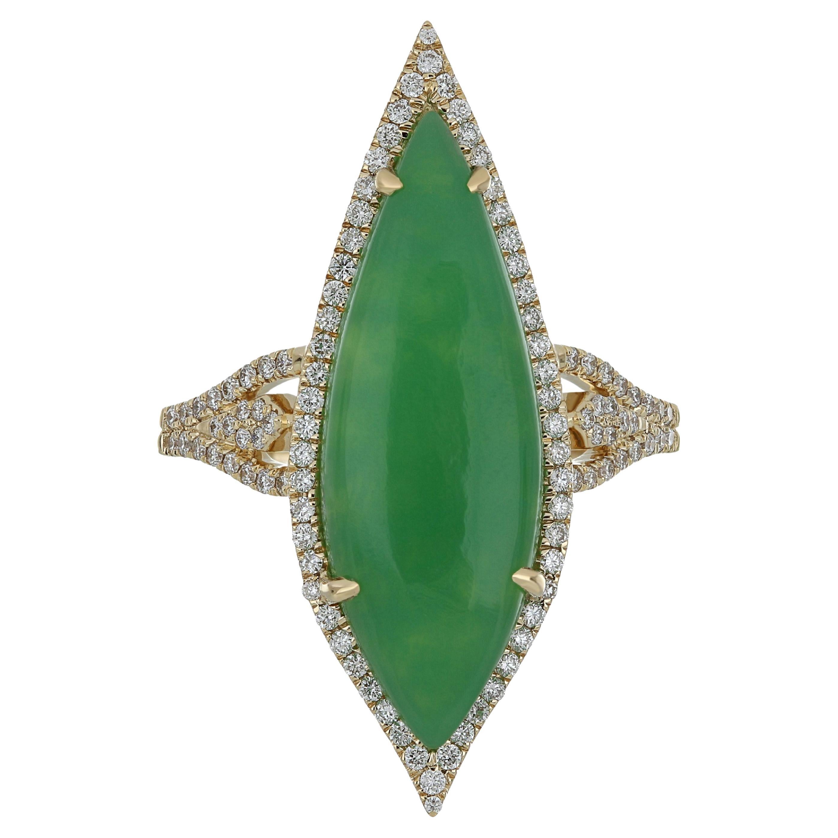 Chrysoprase and Diamond Studded Cocktail Ring 14 Karat Yellow Gold 