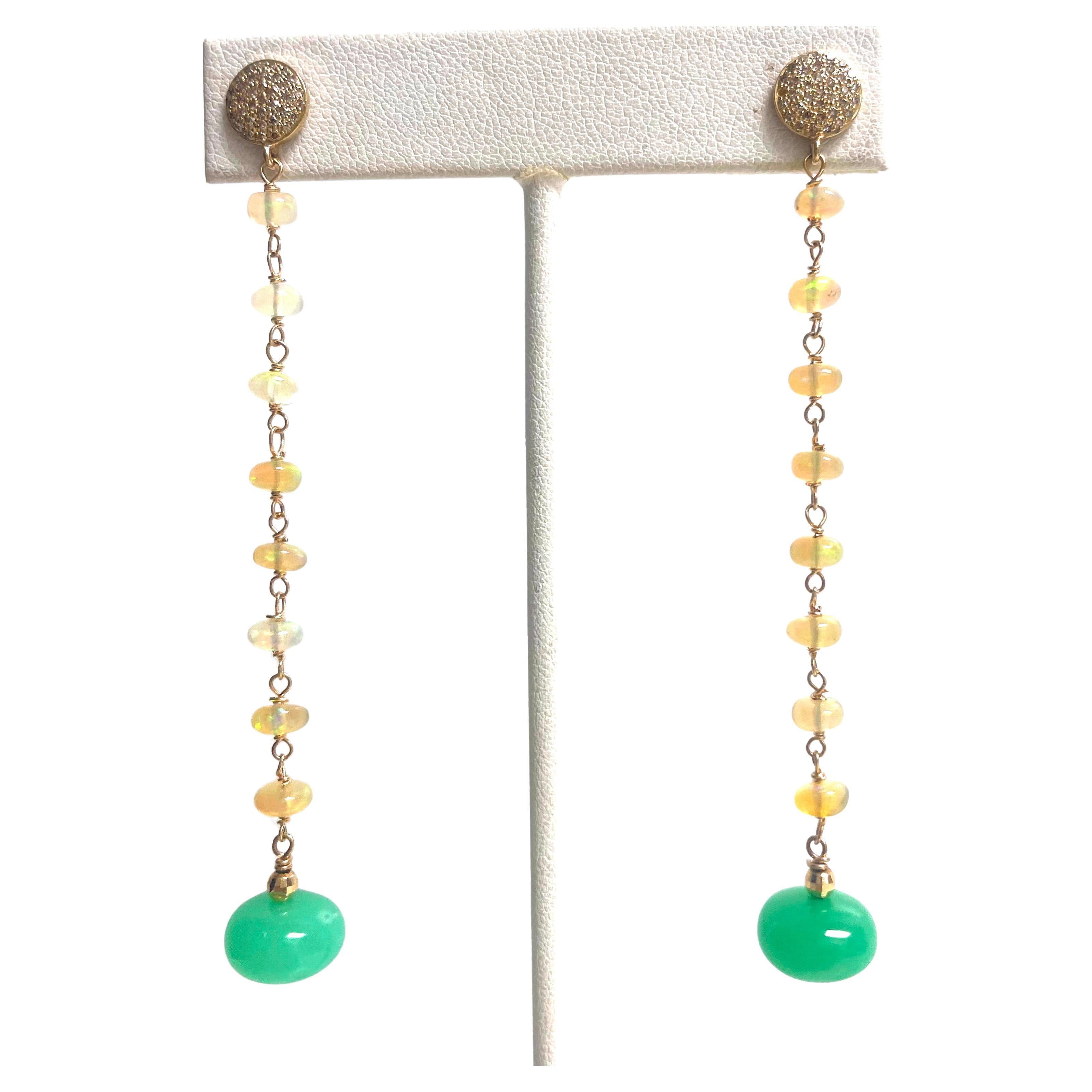 Chrysoprase and Ethiopian Opals with Pave Diamonds Paradizia Earrings In New Condition For Sale In Laguna Beach, CA