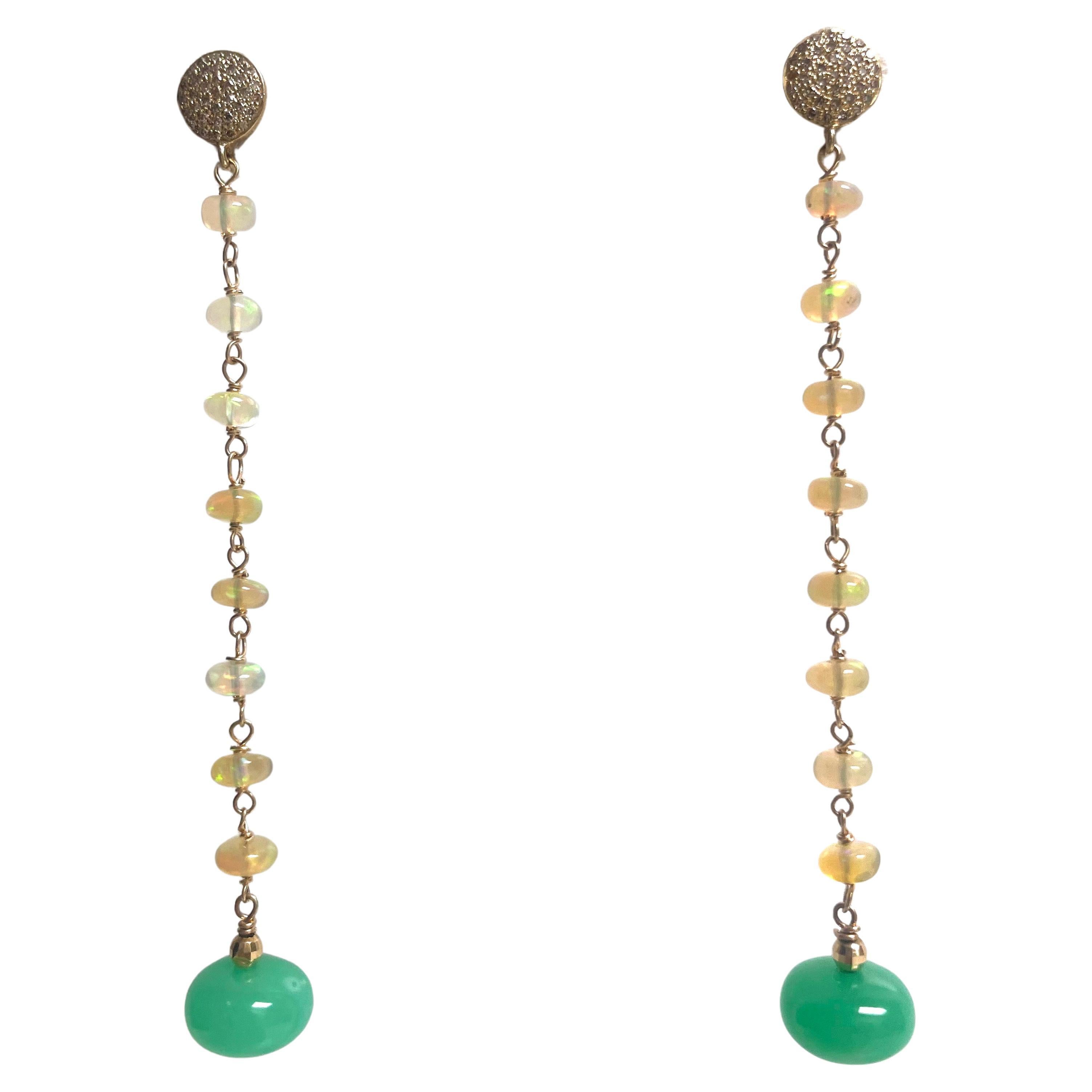 Women's Chrysoprase and Ethiopian Opals with Pave Diamonds Paradizia Earrings For Sale