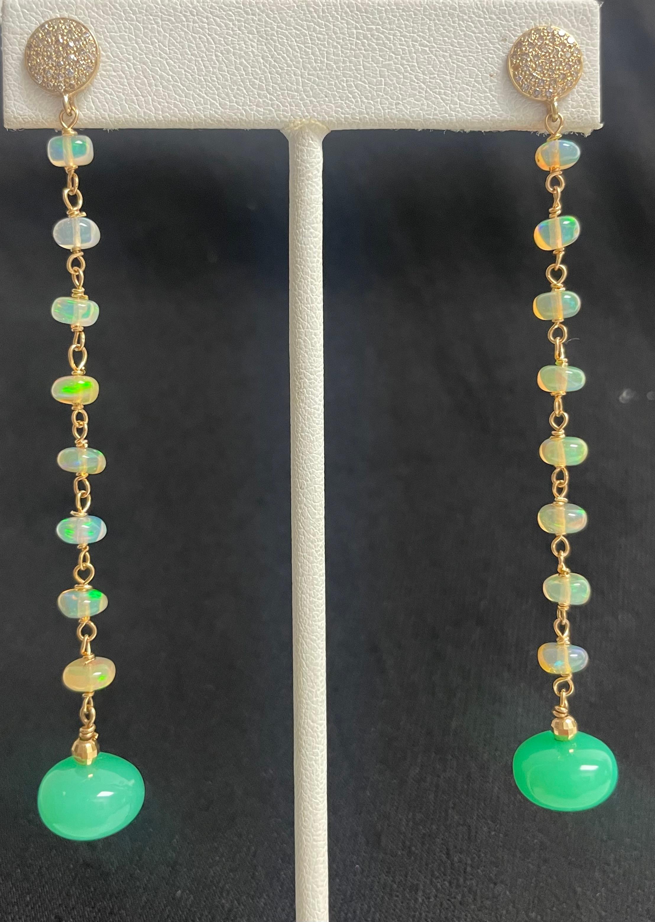Chrysoprase and Ethiopian Opals with Pave Diamonds Paradizia Earrings For Sale 1