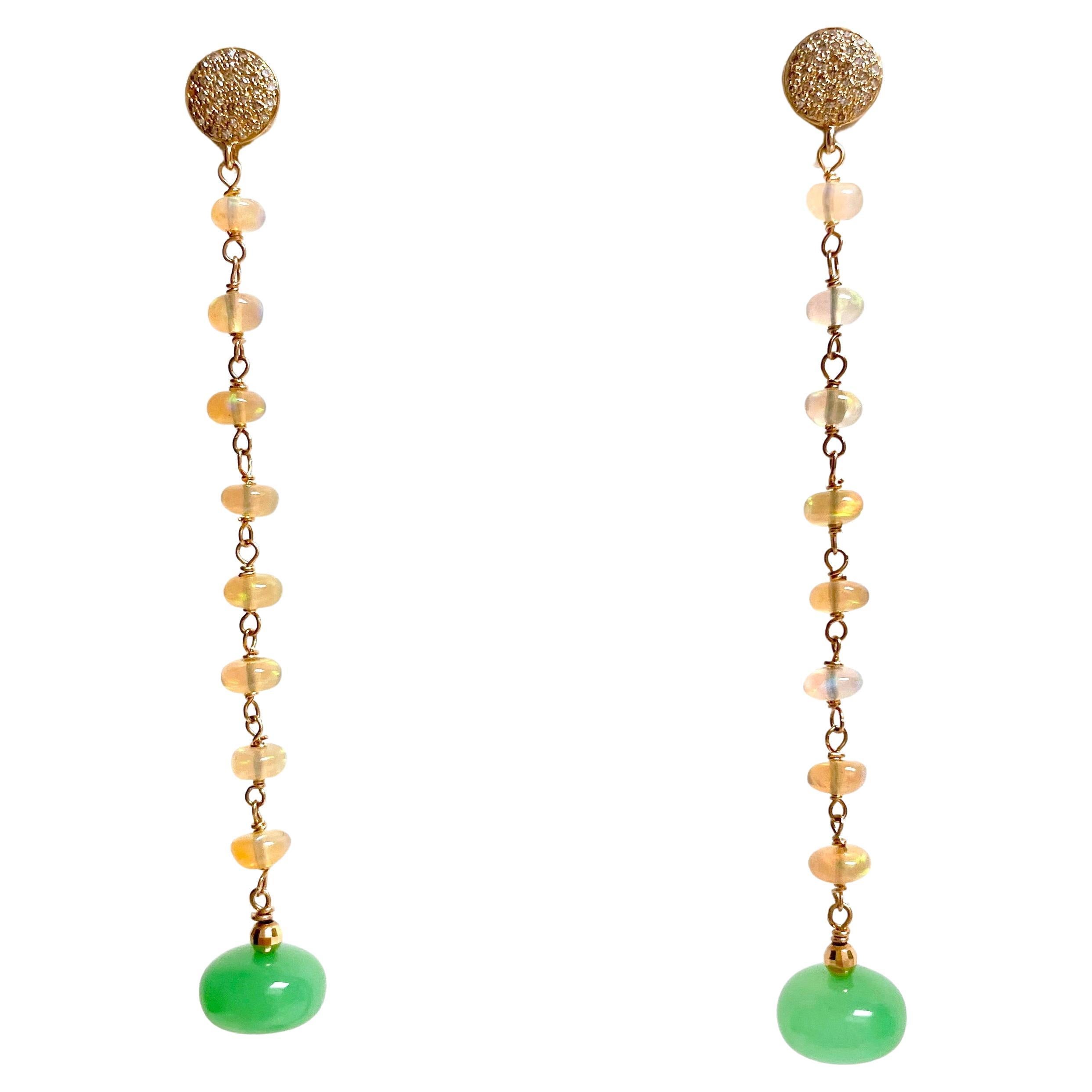Chrysoprase and Ethiopian Opals with Pave Diamonds Paradizia Earrings For Sale 2