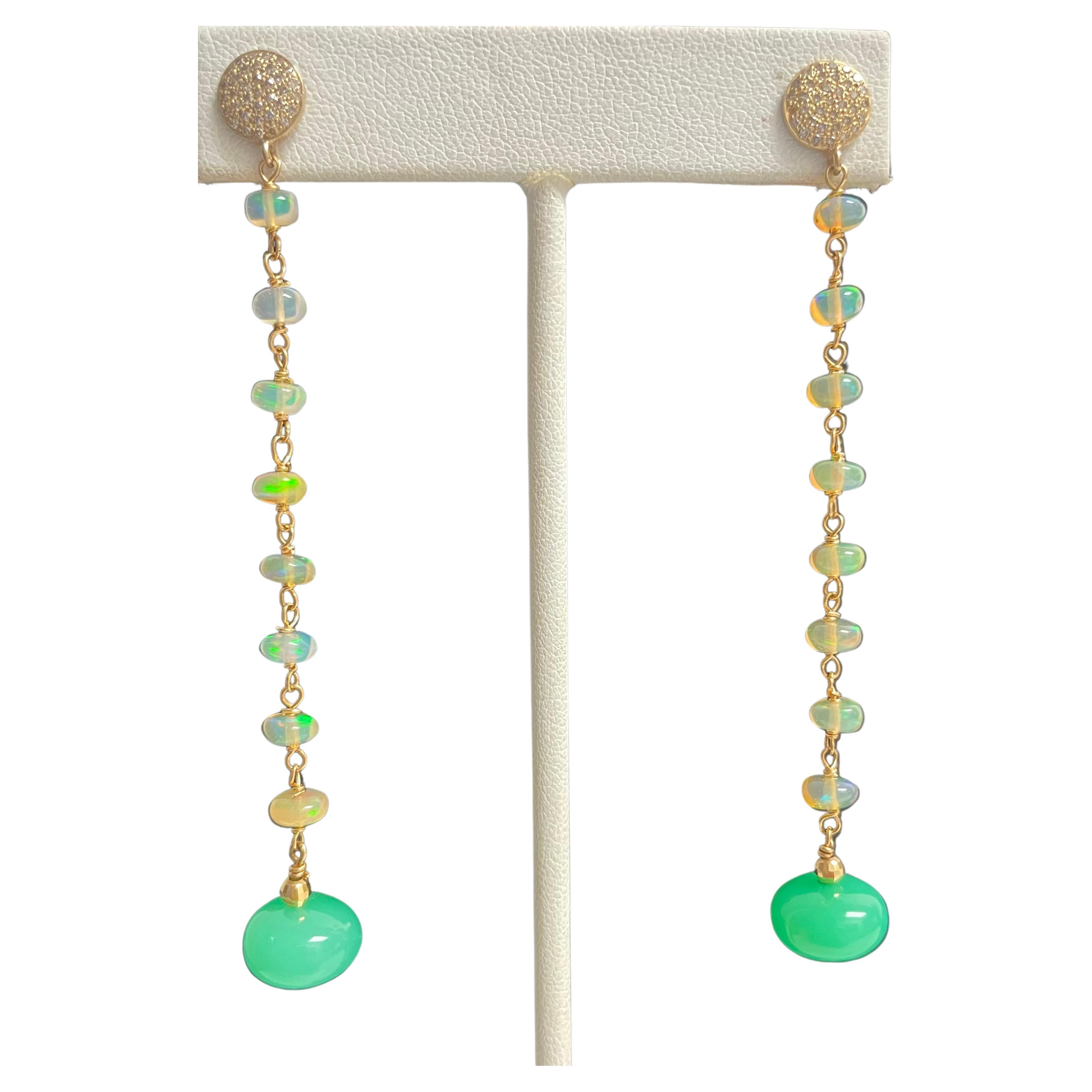 Chrysoprase and Ethiopian Opals with Pave Diamonds Paradizia Earrings For Sale 4