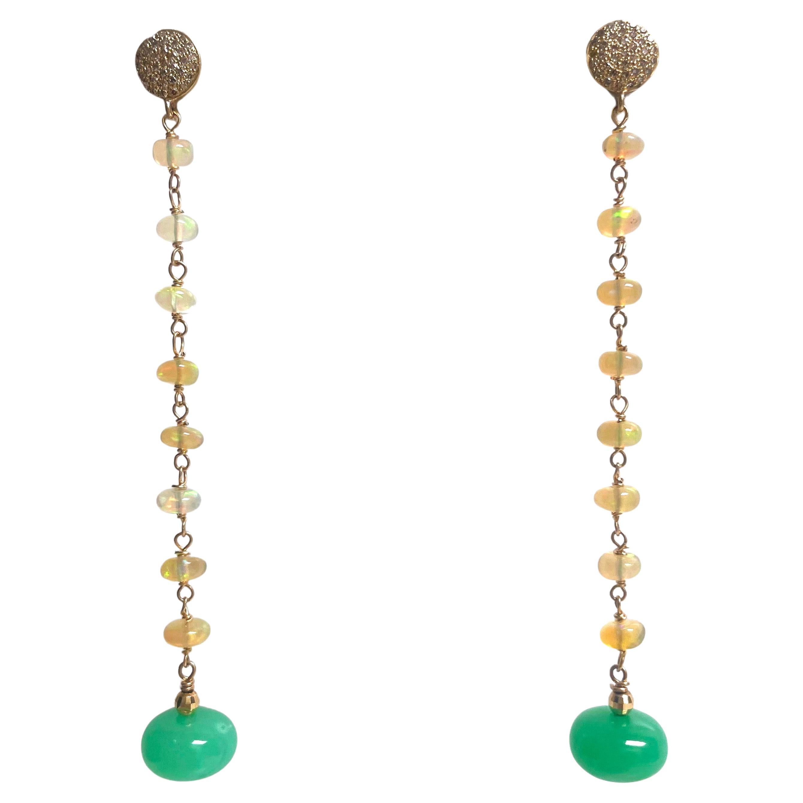 Chrysoprase and Ethiopian Opals with Pave Diamonds Paradizia Earrings