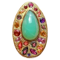 Chrysoprase and Multicolored Sapphires 18kt Gold Pear Cocktail Ring