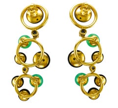 Chrysoprase and Onyx 18 Karat Gold Drop Earrings