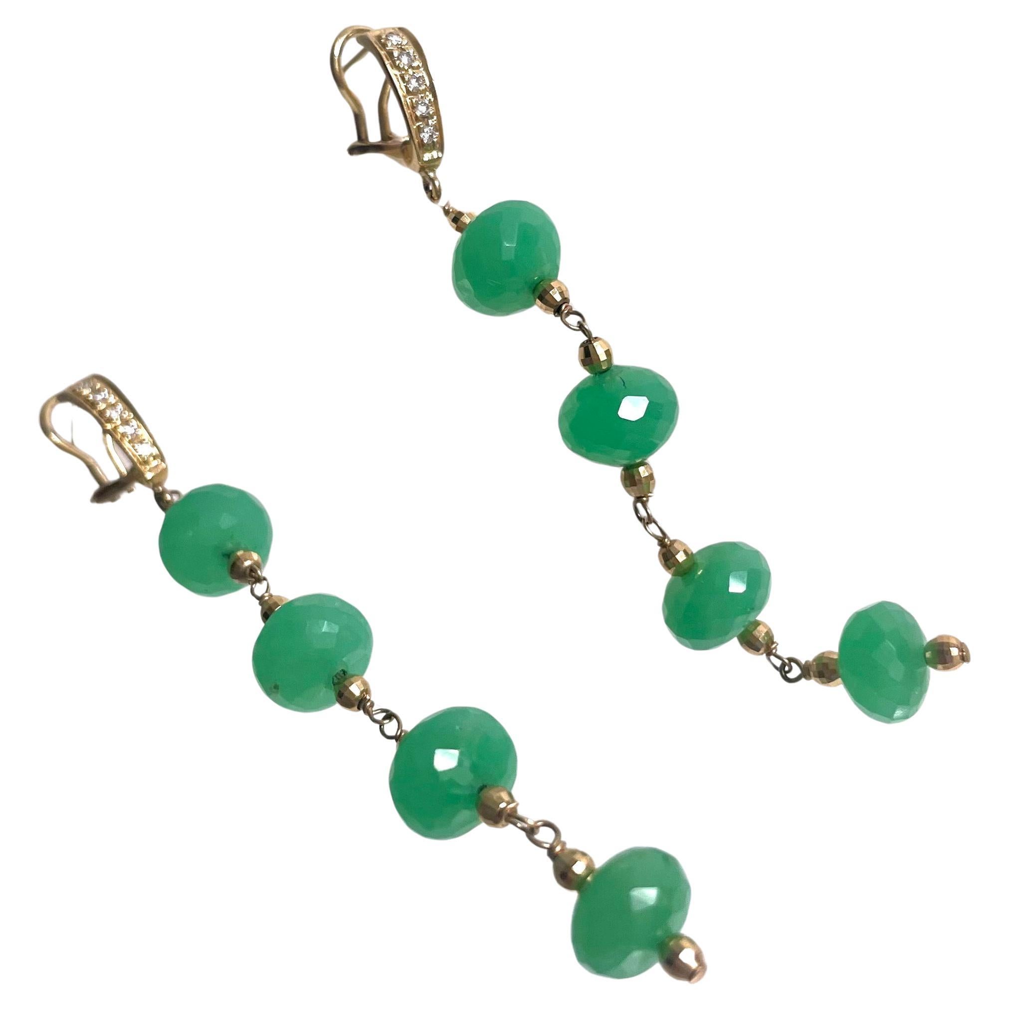 Chrysoprase and Pave Diamonds Dangle Paradizia Earrings In New Condition For Sale In Laguna Beach, CA
