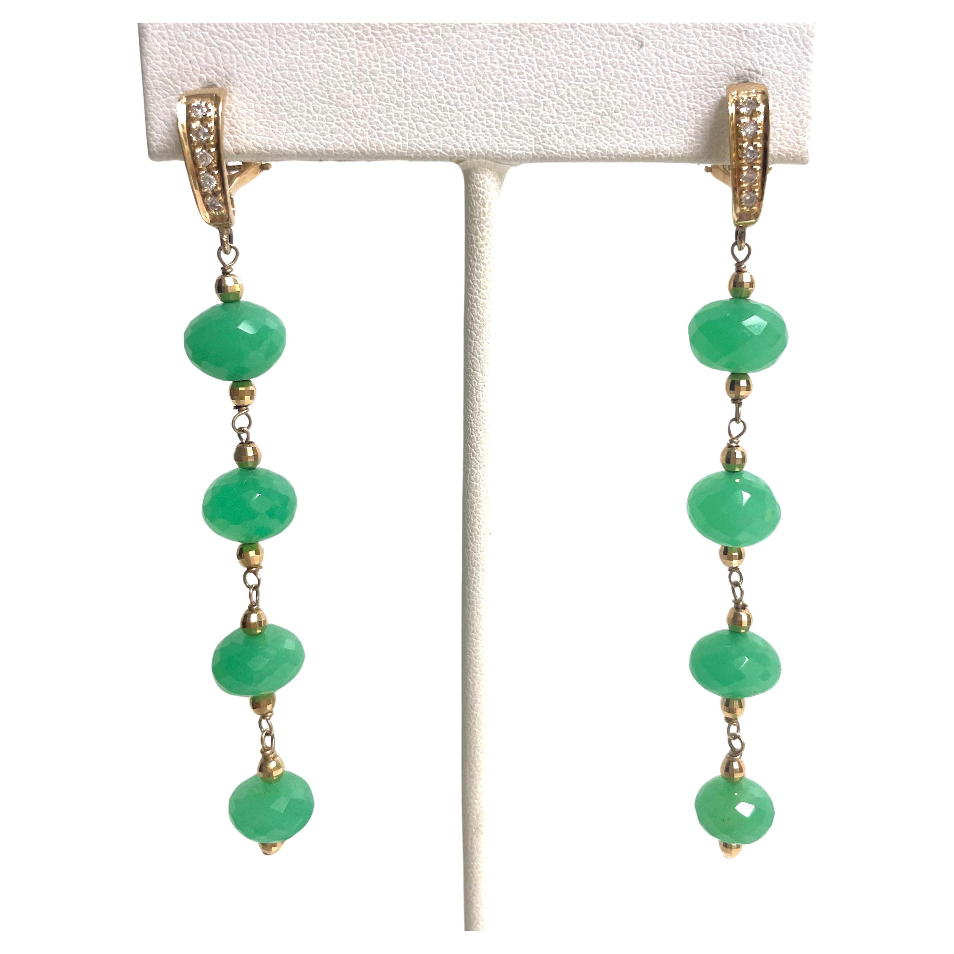 Chrysoprase and Pave Diamonds Dangle Paradizia Earrings For Sale 1