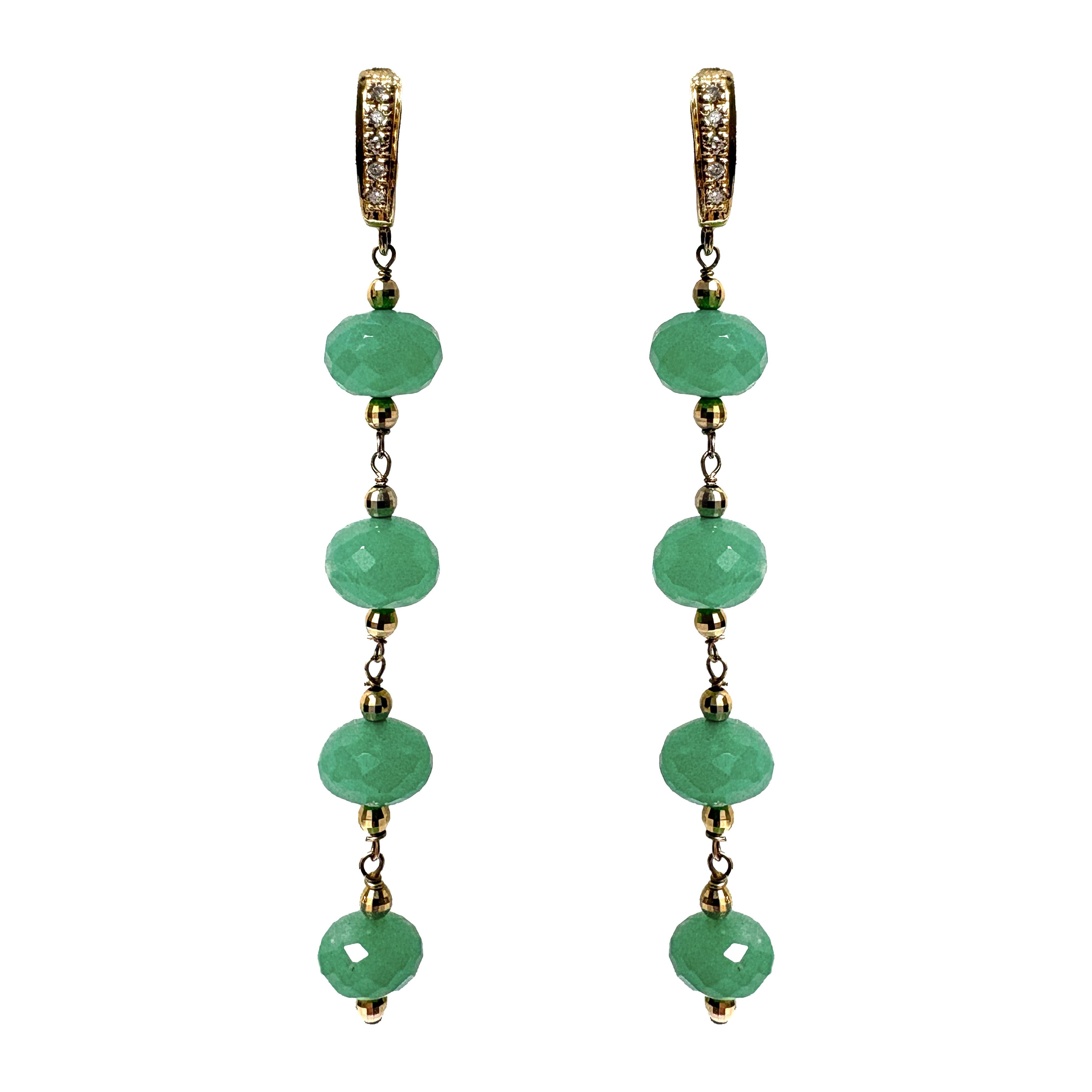 Donna Chrysoprase and Pave Diamonds Dangle Paradizia Earrings in vendita