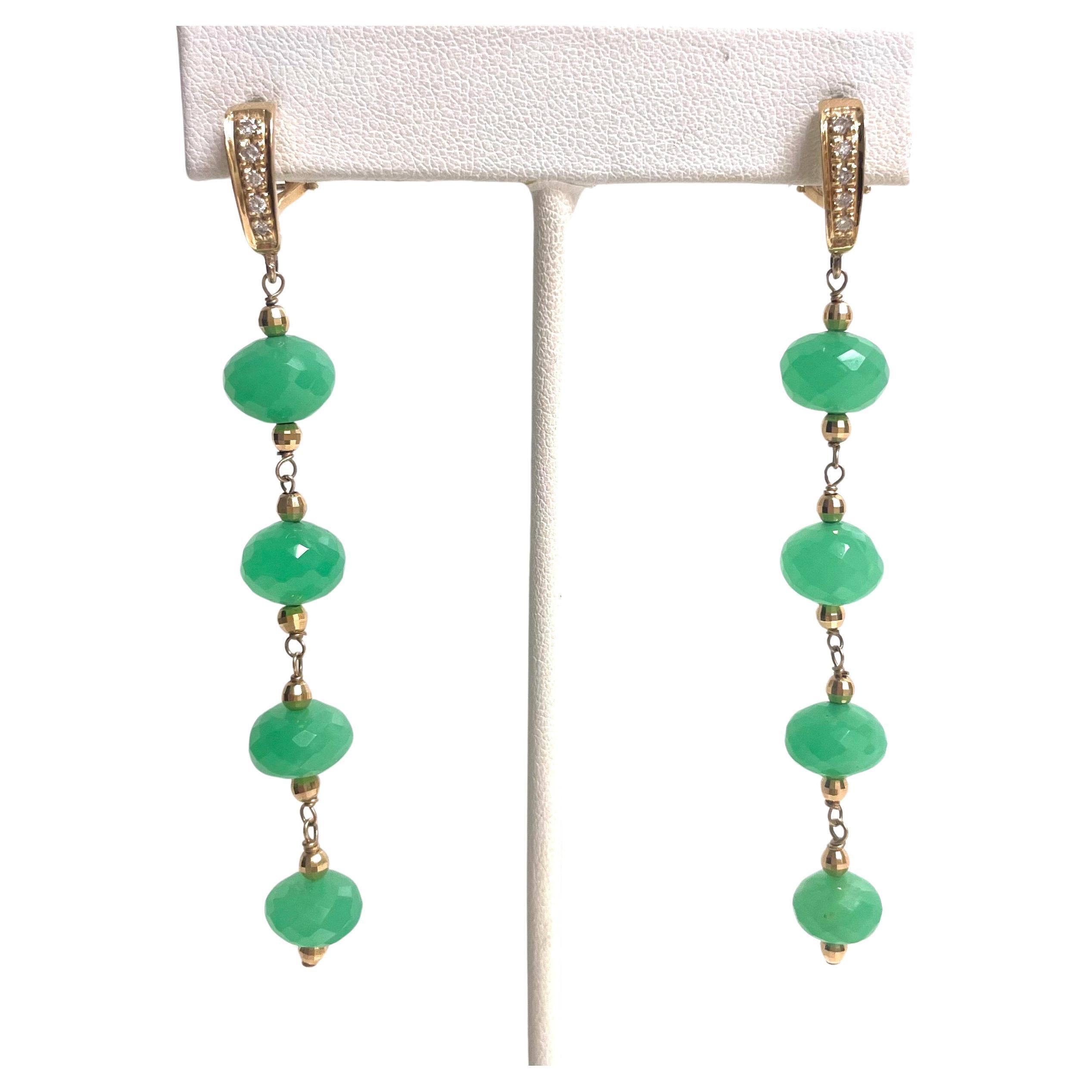 Chrysoprase and Pave Diamonds Dangle Paradizia Earrings For Sale 2