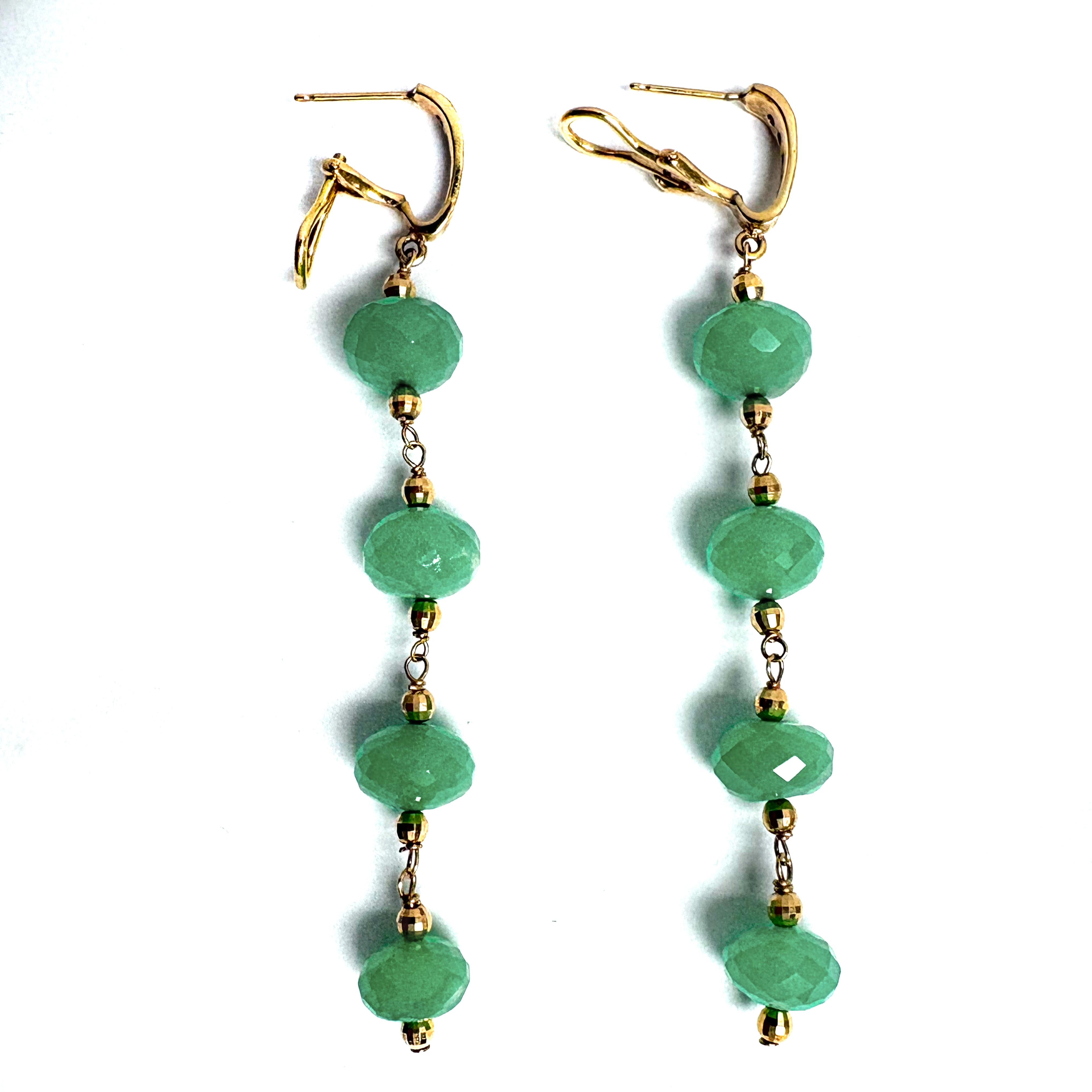 Chrysoprase and Pave Diamonds Dangle Paradizia Earrings in vendita 1