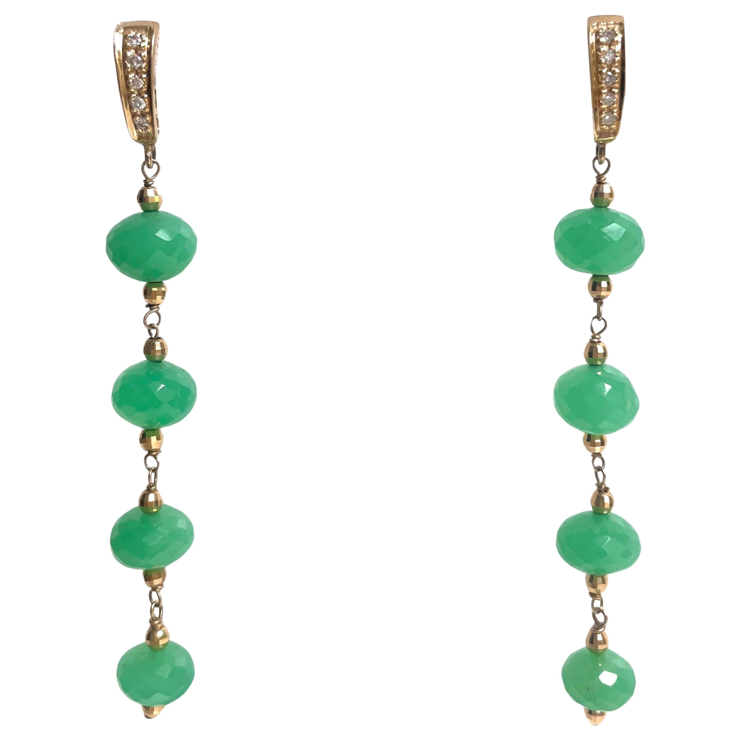 Chrysoprase and Pave Diamonds Dangle Paradizia Earrings