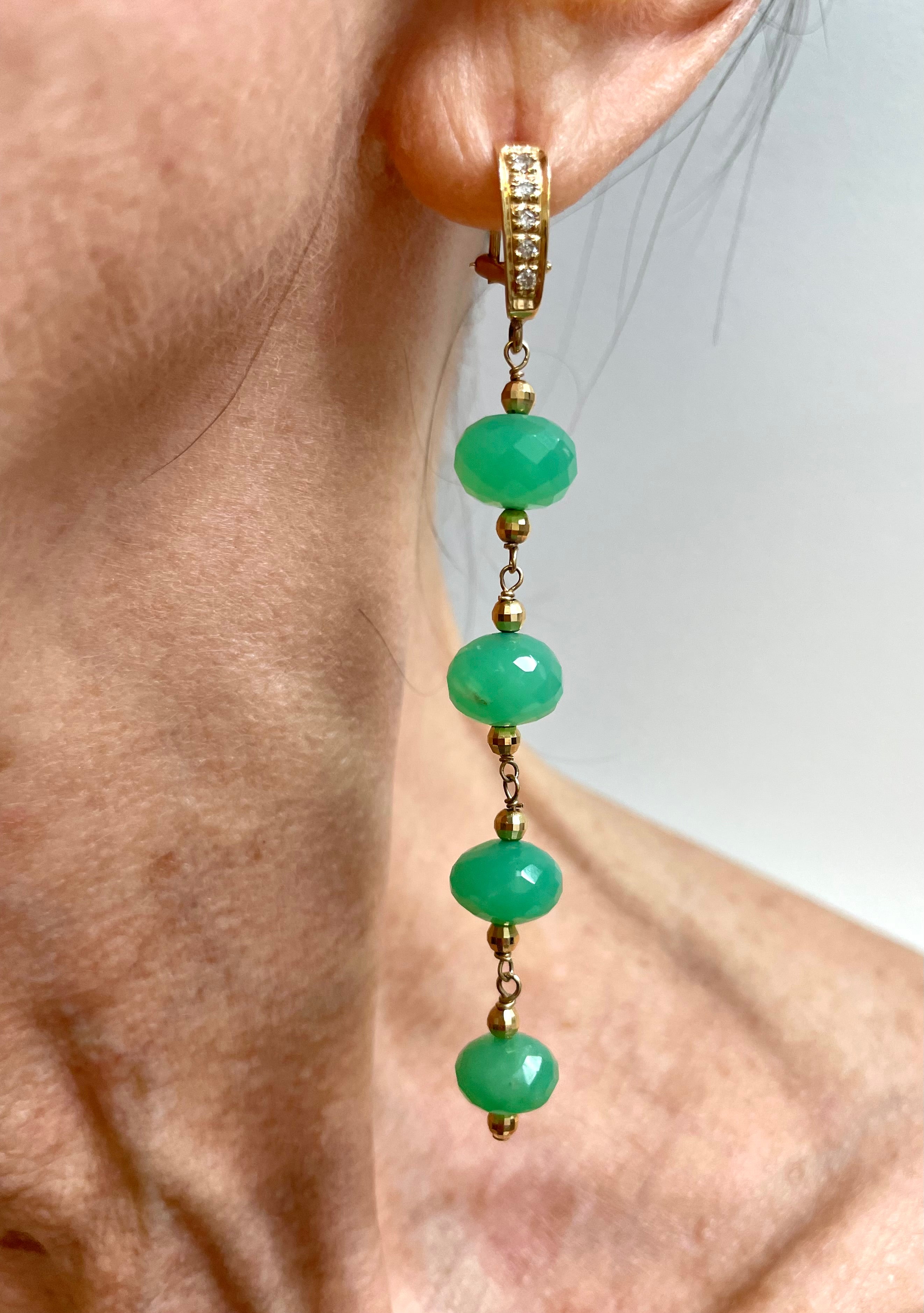 Chrysoprase and Pave Diamonds Dangle Paradizia Earrings