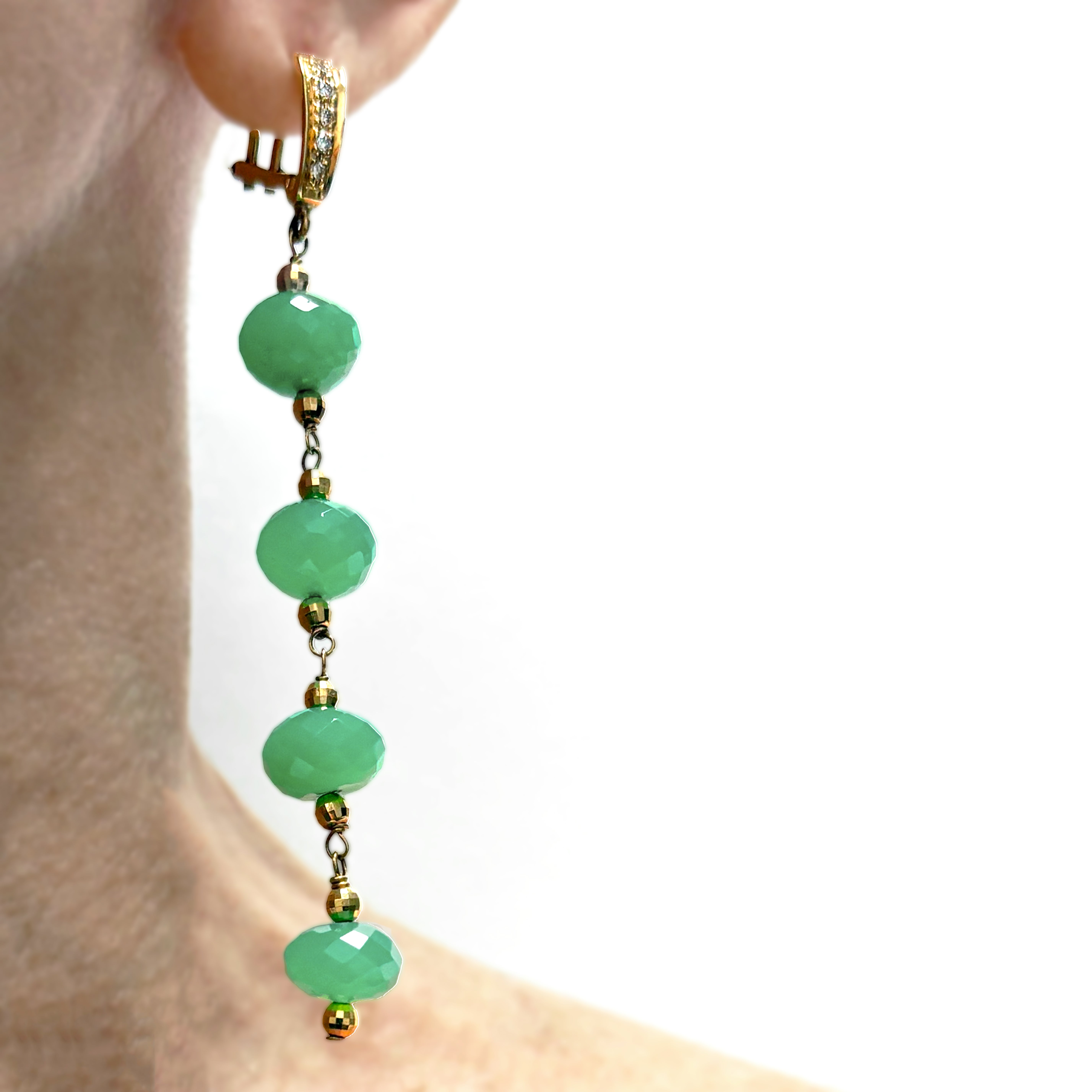 Chrysoprase and Pave Diamonds Dangle Paradizia Earrings