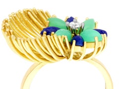 1980s Chrysoprase and Sodalite Diamond and Yellow Gold Cocktail Ring