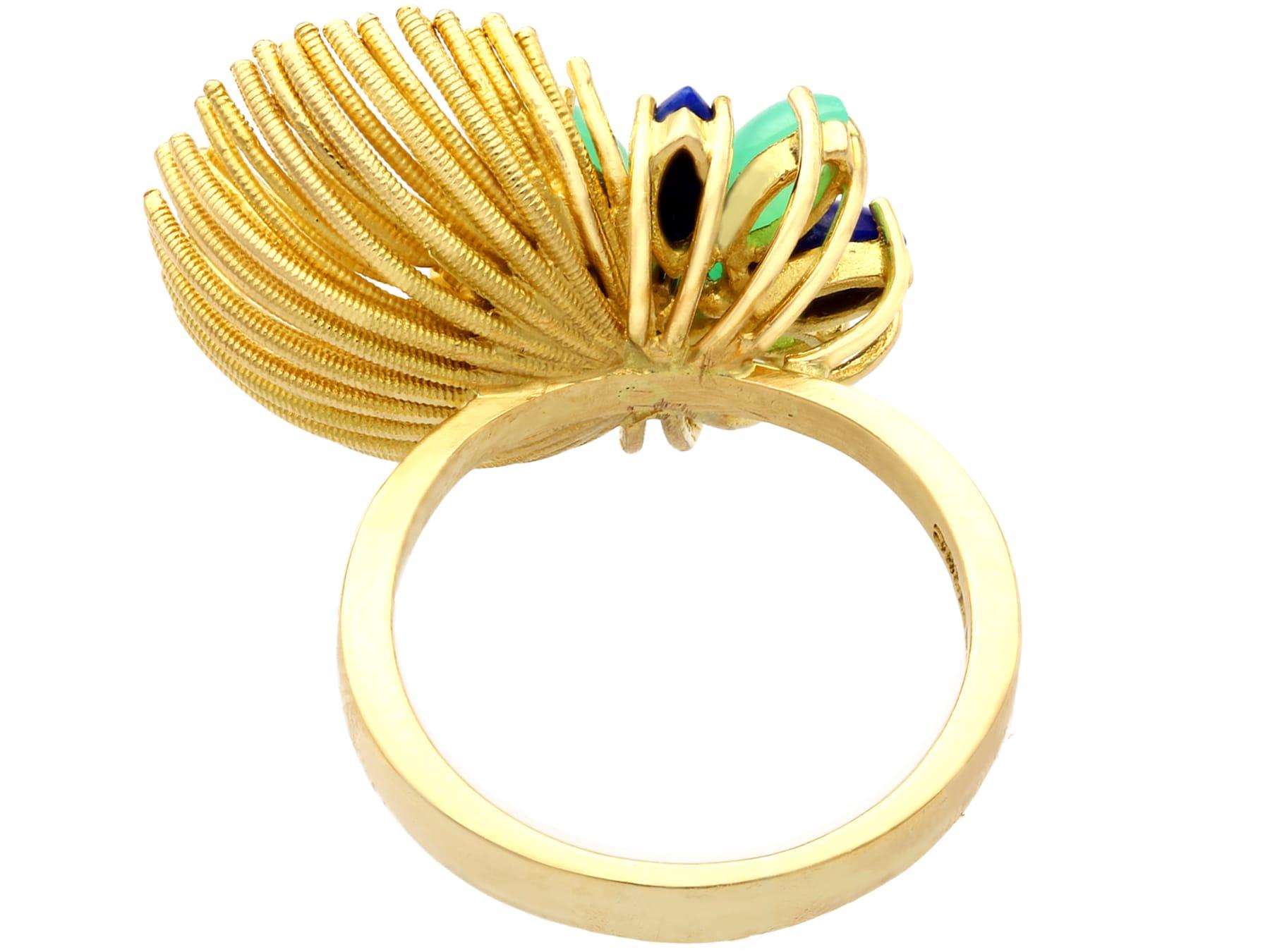 Marquise Cut 1980s Chrysoprase and Sodalite Diamond and Yellow Gold Cocktail Ring For Sale