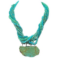 Chrysoprase and Turquoise Multi-Strand Pendant Necklace in Sterling Silver