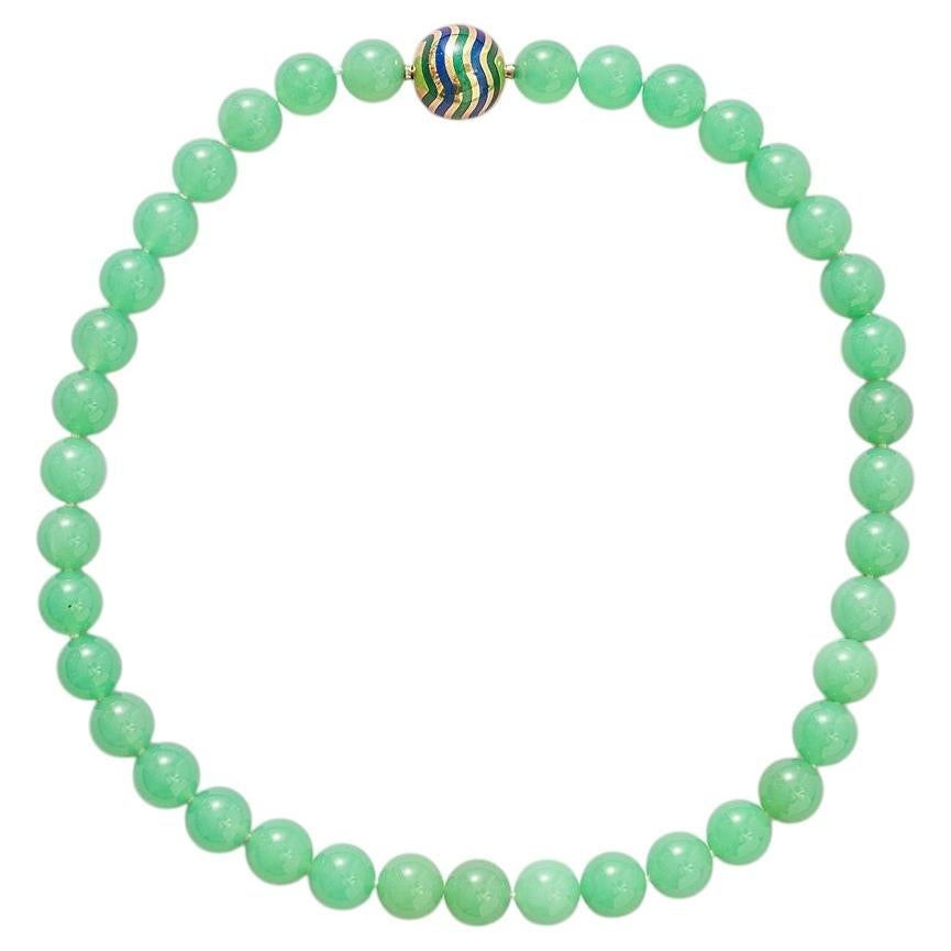 chrysoprase bead necklace with an 18k gold lock For Sale