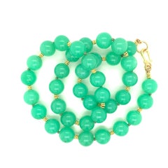 11mm Chrysoprase Bead Strand Necklace with Yellow Gold Bead Accents, 21 inches