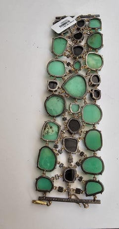 Chrysoprase & Black Spinel Bracelet With Diamonds Made In 14k Gold & Silver