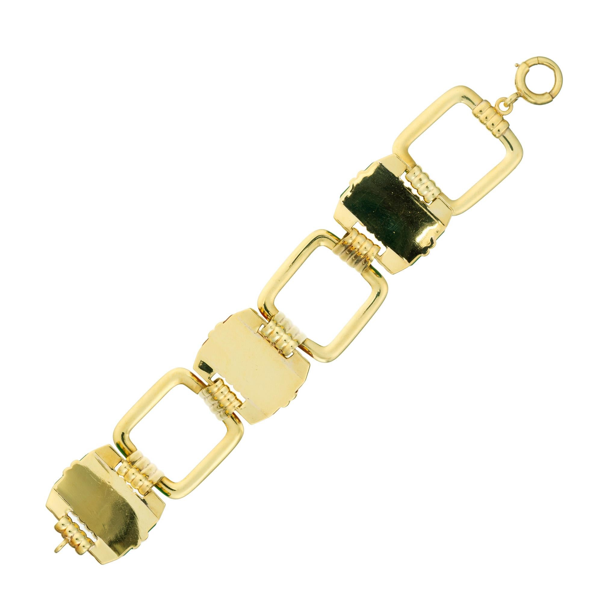 Bracelet à maillons rectangulaire Art déco en or, chrysoprase et cornaline Bon état - En vente à Stamford, CT