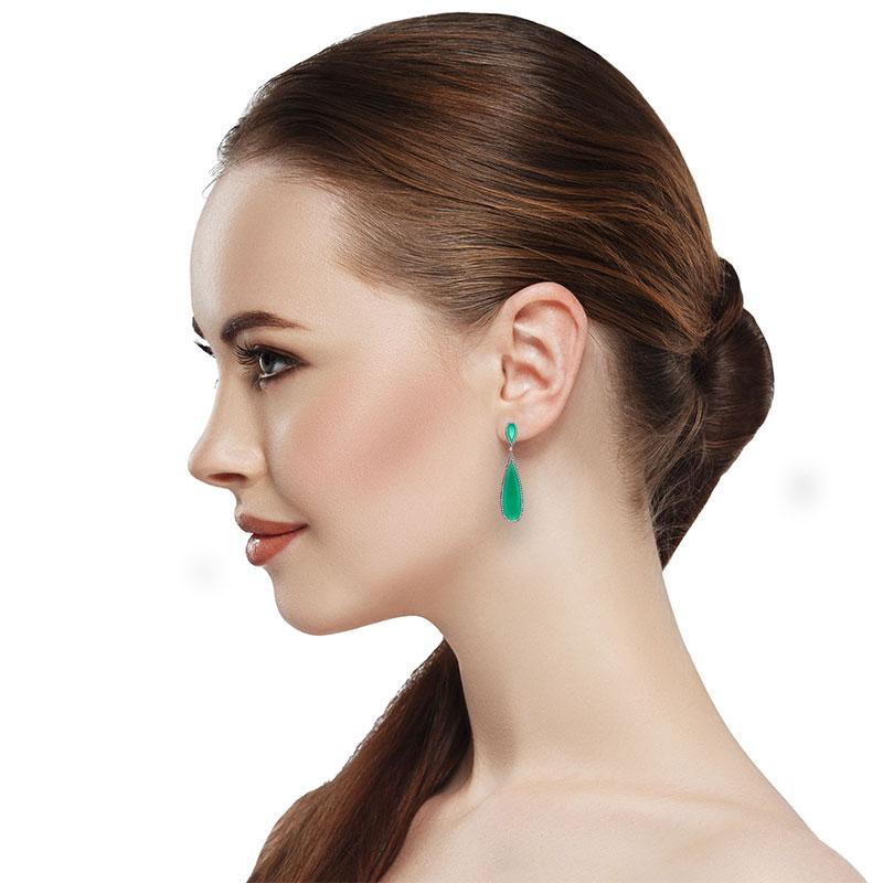 Women's or Men's Chrysoprase Chalcedony Diamond Gold Drop Earrings For Sale