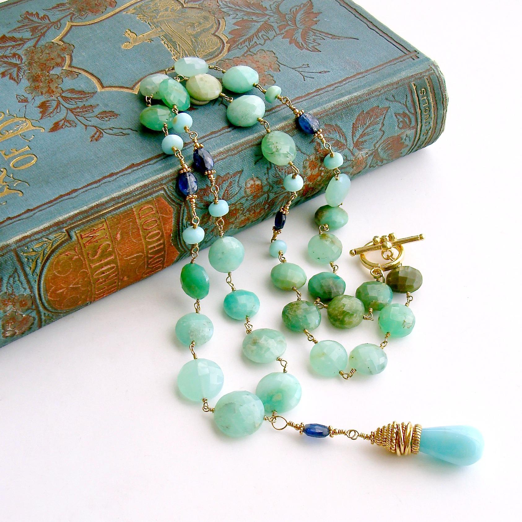 Chrysoprase Coins Peruvian Blue Opal Kyanite Necklace, Molly II Necklace In New Condition In Colleyville, TX