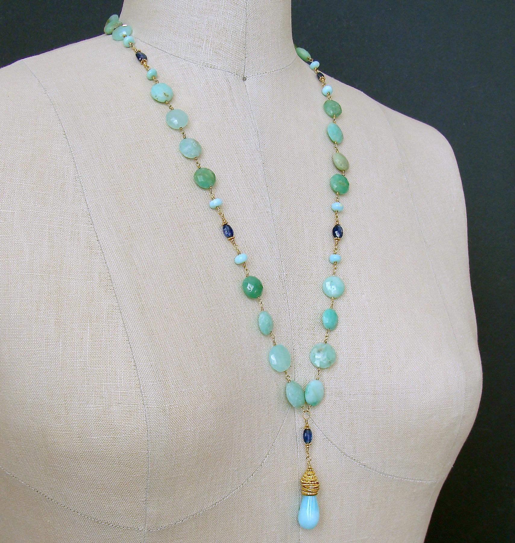 Chrysoprase Coins Peruvian Blue Opal Kyanite Necklace, Molly II Necklace 1
