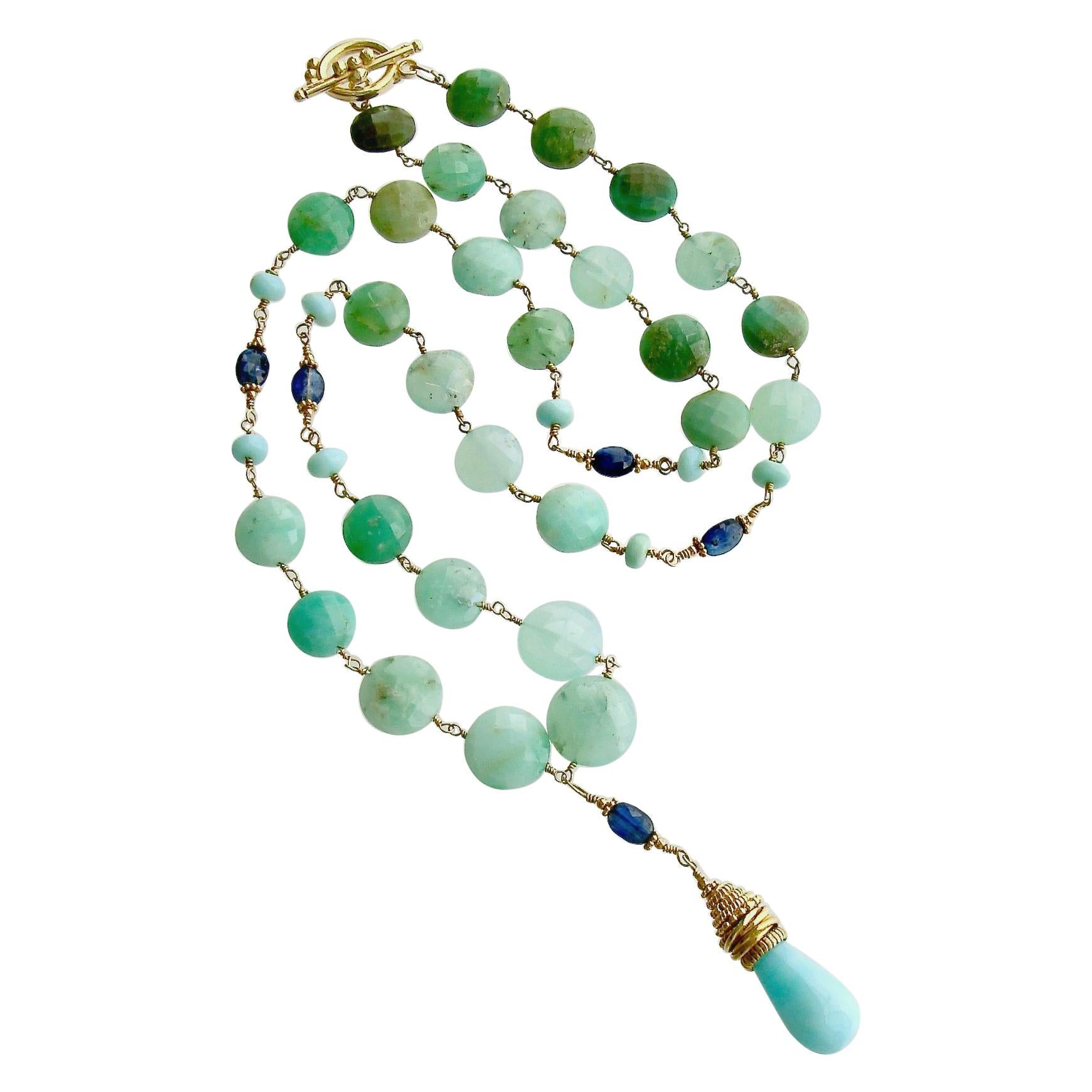 Chrysoprase Coins Peruvian Blue Opal Kyanite Necklace, Molly II Necklace