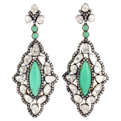 Pendientes Colgantes Crisoprasa Diamantes 8,35 Quilates Oro de 18 quilates y Plata de Ley