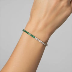 Chrysoprase Diamond 14K (or 18k upon request) Yellow Gold Tennis Bracelet