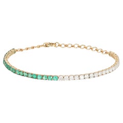 Chrysoprase Diamond 14K (or 18k upon request) Yellow Gold Tennis Bracelet