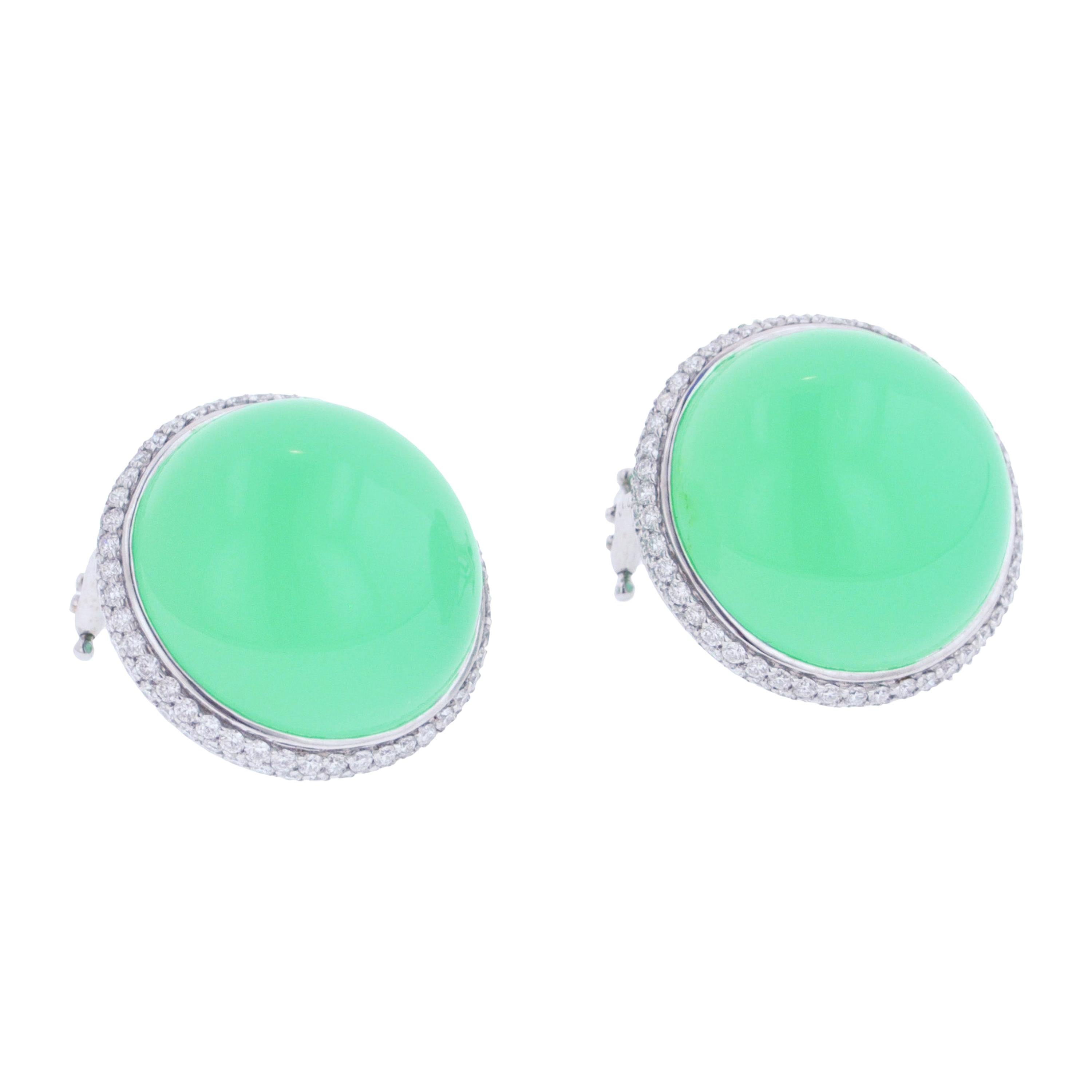 Chrysoprase Diamond and Gold Earrings For Sale