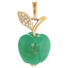 Chrysoprase Diamond Apple Pendant Charm Vintage 18 Karat Gold Fruit Jewelry