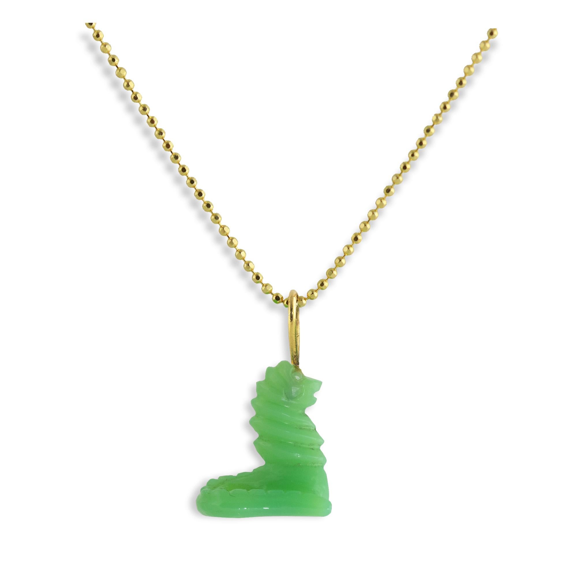 Contemporary Ico & the Bird & Turquoise Mountain Myanmar Chrysoprase Dragon 22k Gold Pendant